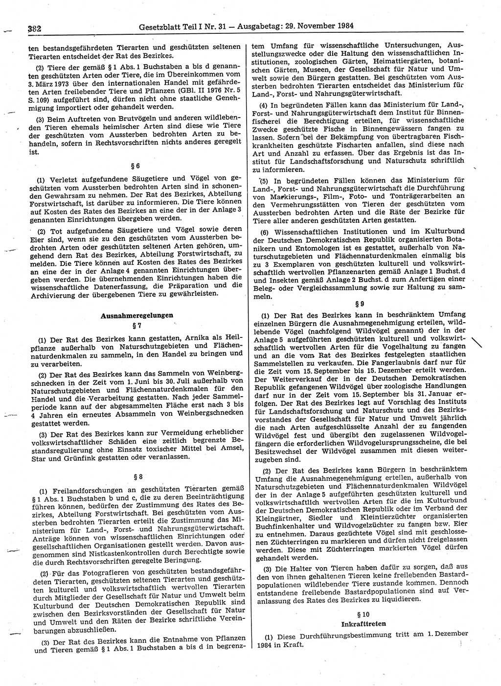 Gesetzblatt (GBl.) der Deutschen Demokratischen Republik (DDR) Teil Ⅰ 1984, Seite 382 (GBl. DDR Ⅰ 1984, S. 382)