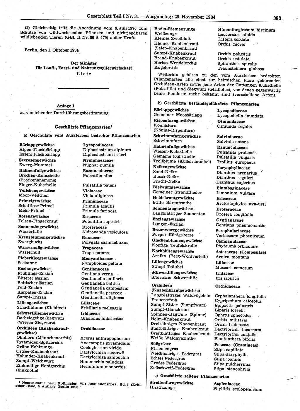 Gesetzblatt (GBl.) der Deutschen Demokratischen Republik (DDR) Teil Ⅰ 1984, Seite 383 (GBl. DDR Ⅰ 1984, S. 383)