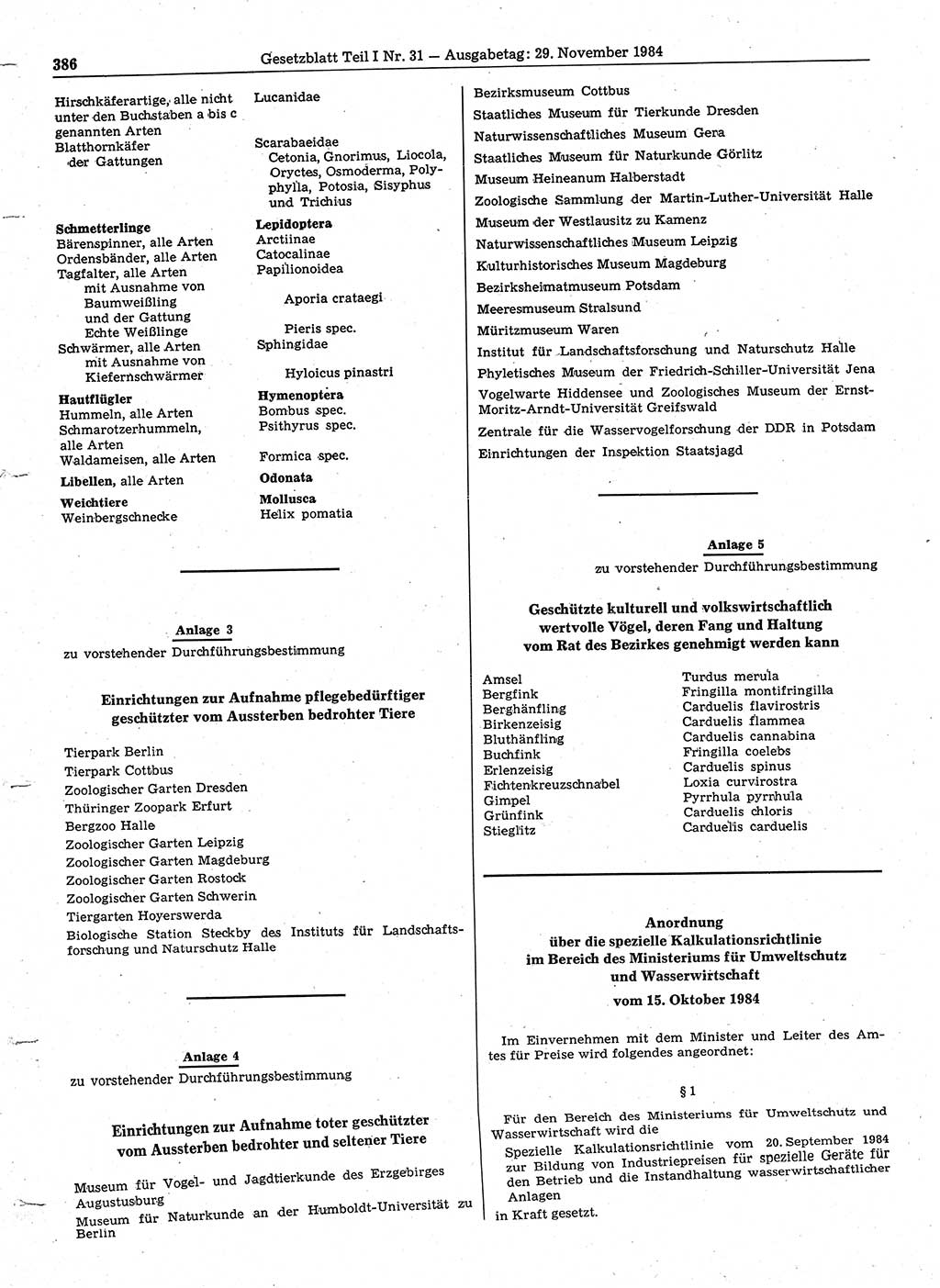 Gesetzblatt (GBl.) der Deutschen Demokratischen Republik (DDR) Teil Ⅰ 1984, Seite 386 (GBl. DDR Ⅰ 1984, S. 386)