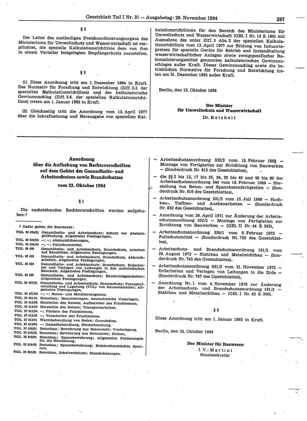 Gesetzblatt (GBl.) der Deutschen Demokratischen Republik (DDR) Teil Ⅰ 1984, Seite 387 (GBl. DDR Ⅰ 1984, S. 387)