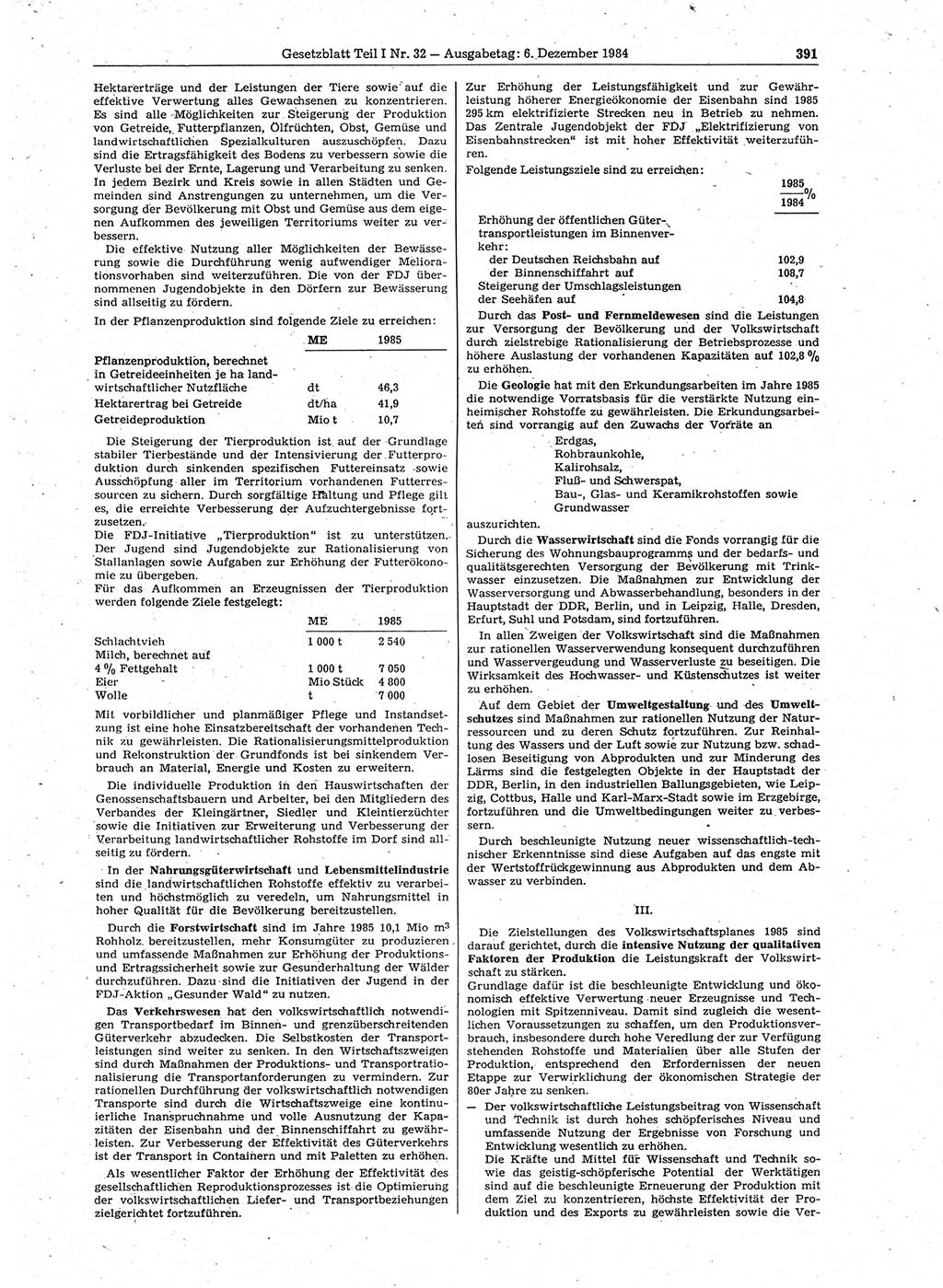 Gesetzblatt (GBl.) der Deutschen Demokratischen Republik (DDR) Teil Ⅰ 1984, Seite 391 (GBl. DDR Ⅰ 1984, S. 391)