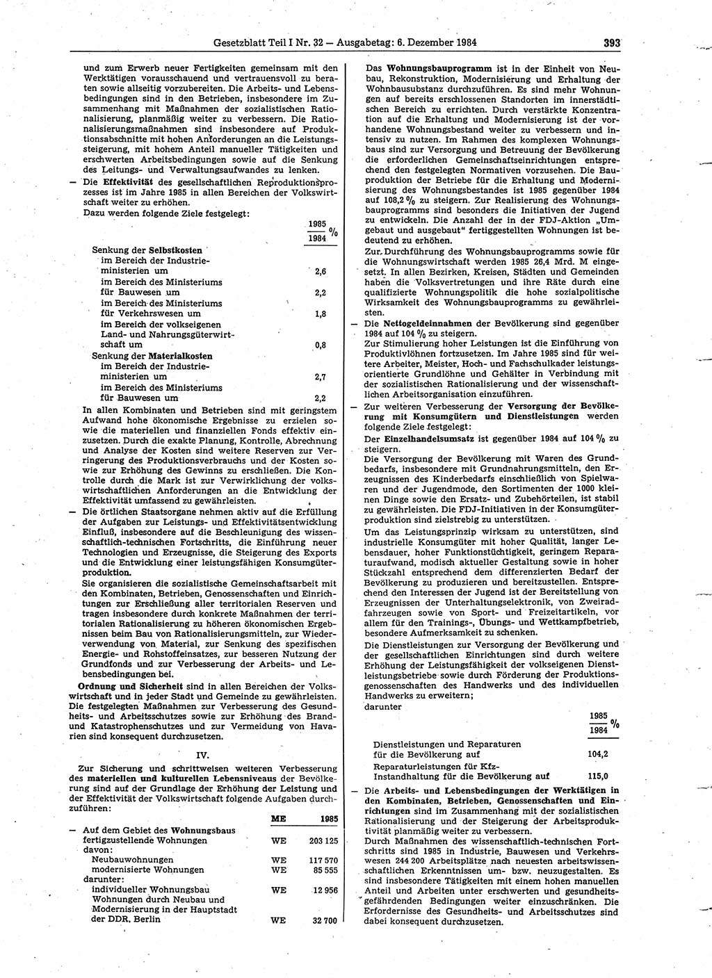 Gesetzblatt (GBl.) der Deutschen Demokratischen Republik (DDR) Teil Ⅰ 1984, Seite 393 (GBl. DDR Ⅰ 1984, S. 393)