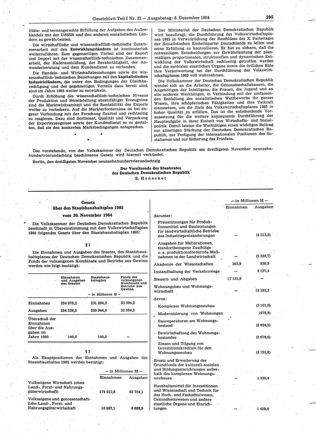 Gesetzblatt (GBl.) der Deutschen Demokratischen Republik (DDR) Teil Ⅰ 1984, Seite 395 (GBl. DDR Ⅰ 1984, S. 395)