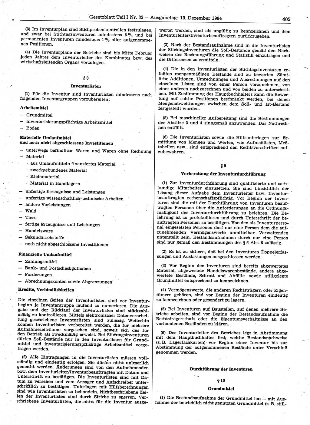 Gesetzblatt (GBl.) der Deutschen Demokratischen Republik (DDR) Teil Ⅰ 1984, Seite 405 (GBl. DDR Ⅰ 1984, S. 405)