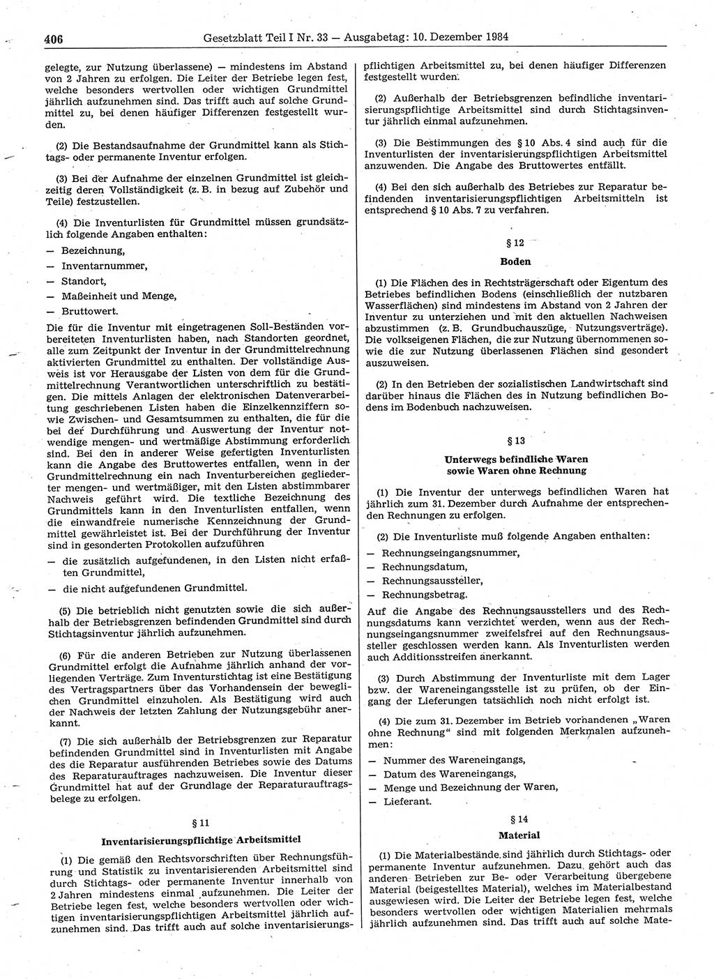 Gesetzblatt (GBl.) der Deutschen Demokratischen Republik (DDR) Teil Ⅰ 1984, Seite 406 (GBl. DDR Ⅰ 1984, S. 406)