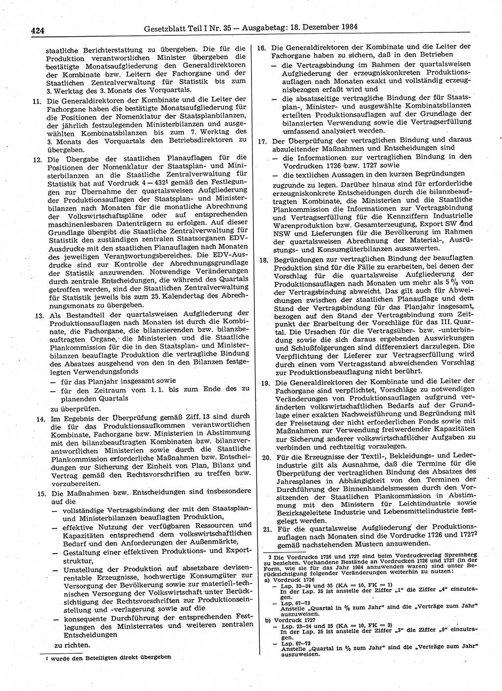 Gesetzblatt (GBl.) der Deutschen Demokratischen Republik (DDR) Teil Ⅰ 1984, Seite 424 (GBl. DDR Ⅰ 1984, S. 424)