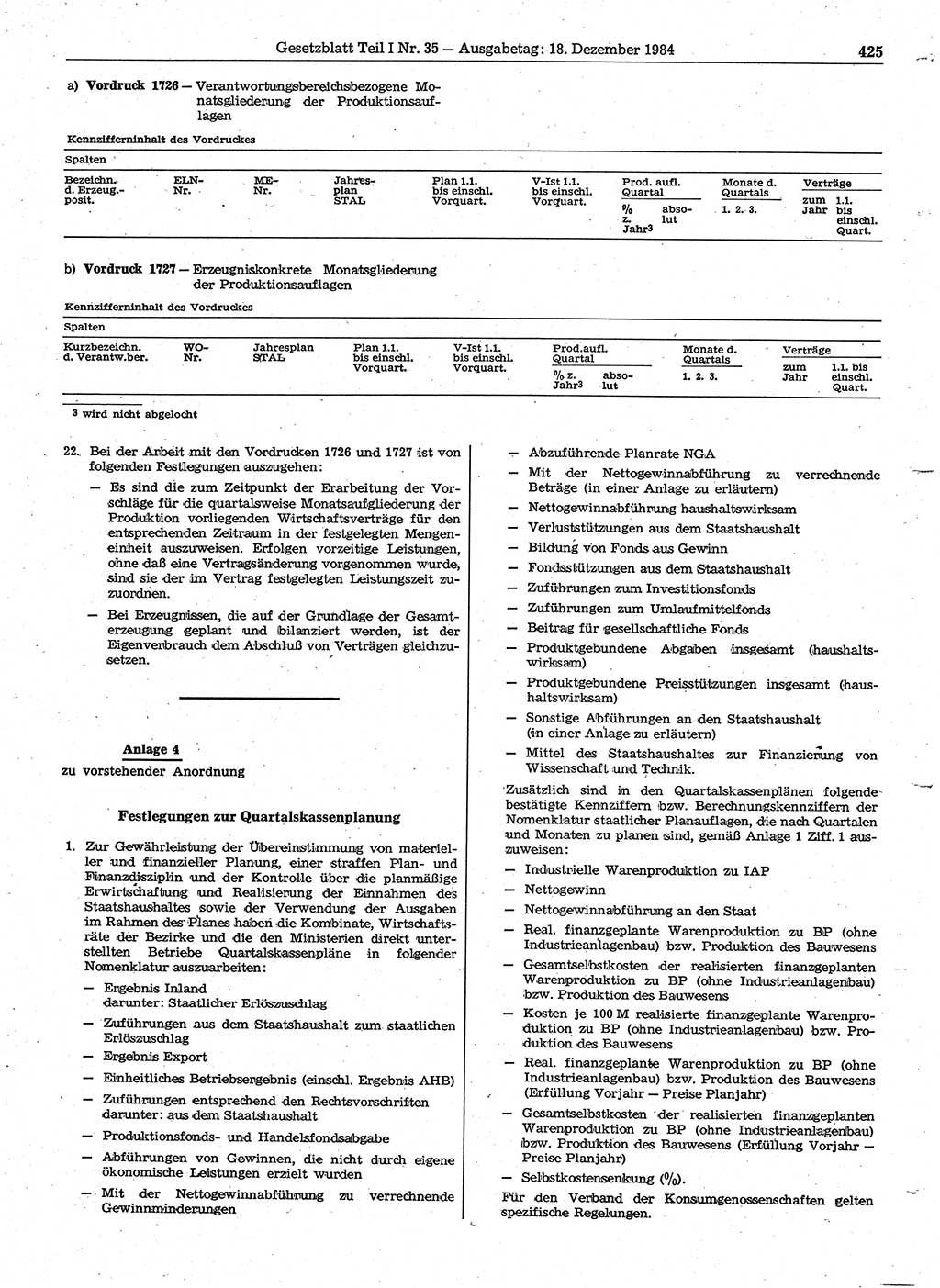 Gesetzblatt (GBl.) der Deutschen Demokratischen Republik (DDR) Teil Ⅰ 1984, Seite 425 (GBl. DDR Ⅰ 1984, S. 425)
