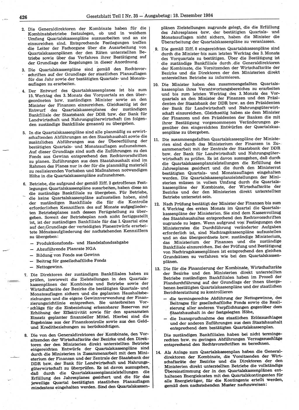 Gesetzblatt (GBl.) der Deutschen Demokratischen Republik (DDR) Teil Ⅰ 1984, Seite 426 (GBl. DDR Ⅰ 1984, S. 426)