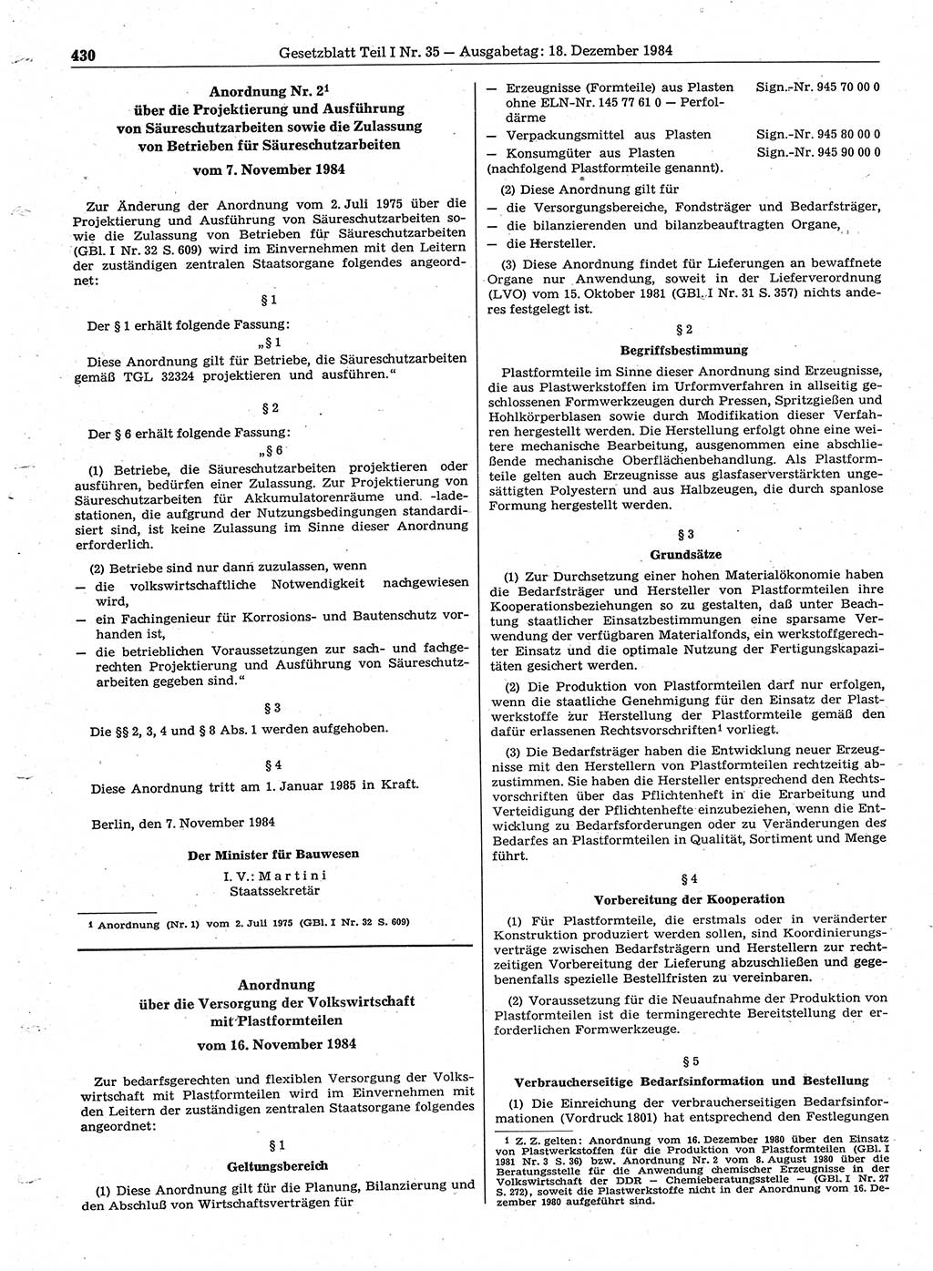 Gesetzblatt (GBl.) der Deutschen Demokratischen Republik (DDR) Teil Ⅰ 1984, Seite 430 (GBl. DDR Ⅰ 1984, S. 430)