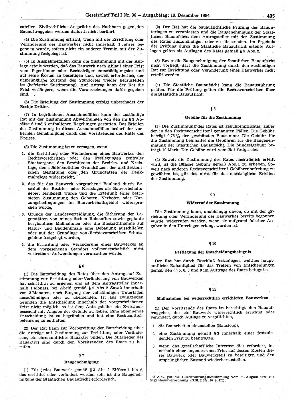 Gesetzblatt (GBl.) der Deutschen Demokratischen Republik (DDR) Teil Ⅰ 1984, Seite 435 (GBl. DDR Ⅰ 1984, S. 435)