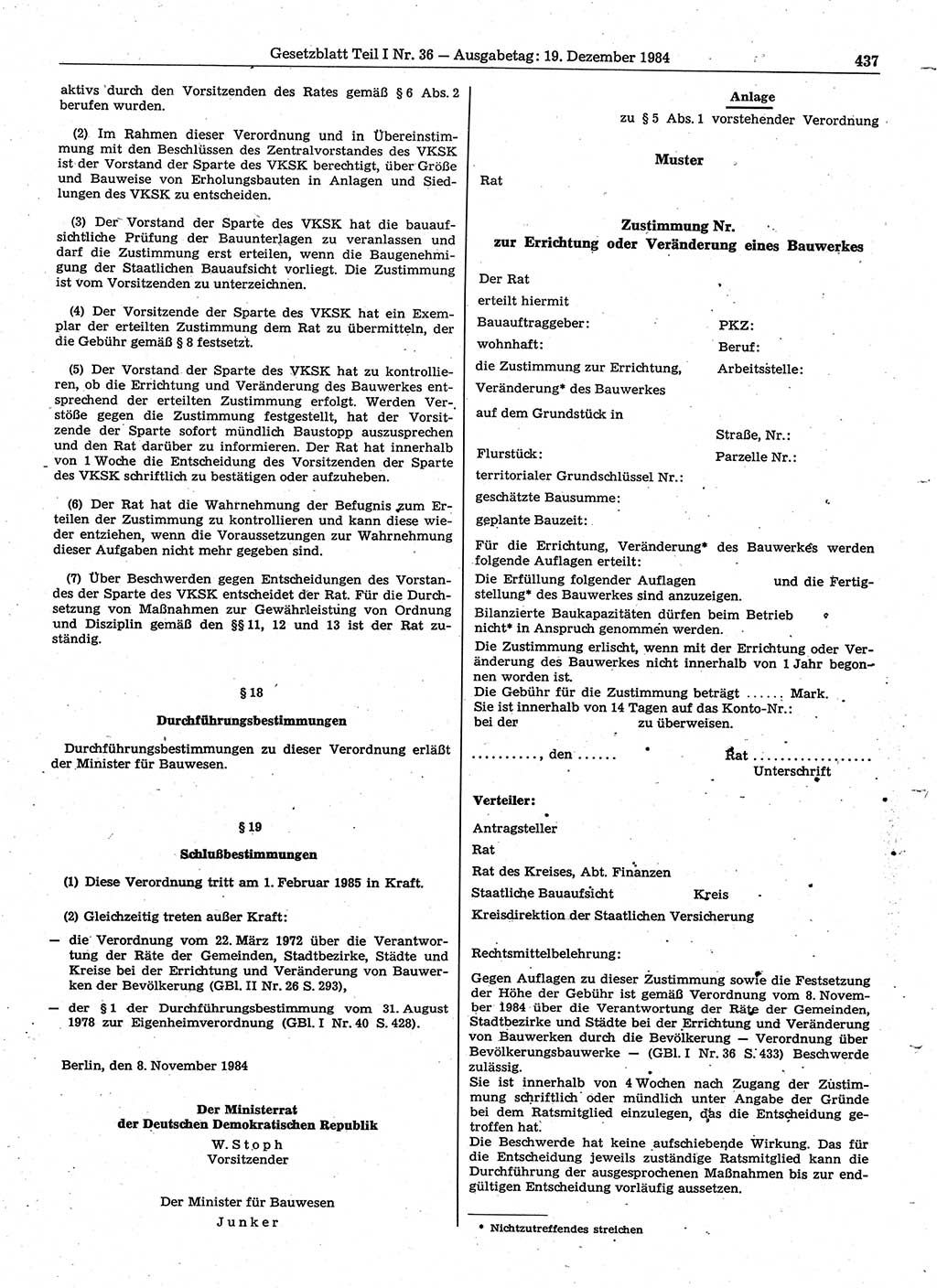Gesetzblatt (GBl.) der Deutschen Demokratischen Republik (DDR) Teil Ⅰ 1984, Seite 437 (GBl. DDR Ⅰ 1984, S. 437)