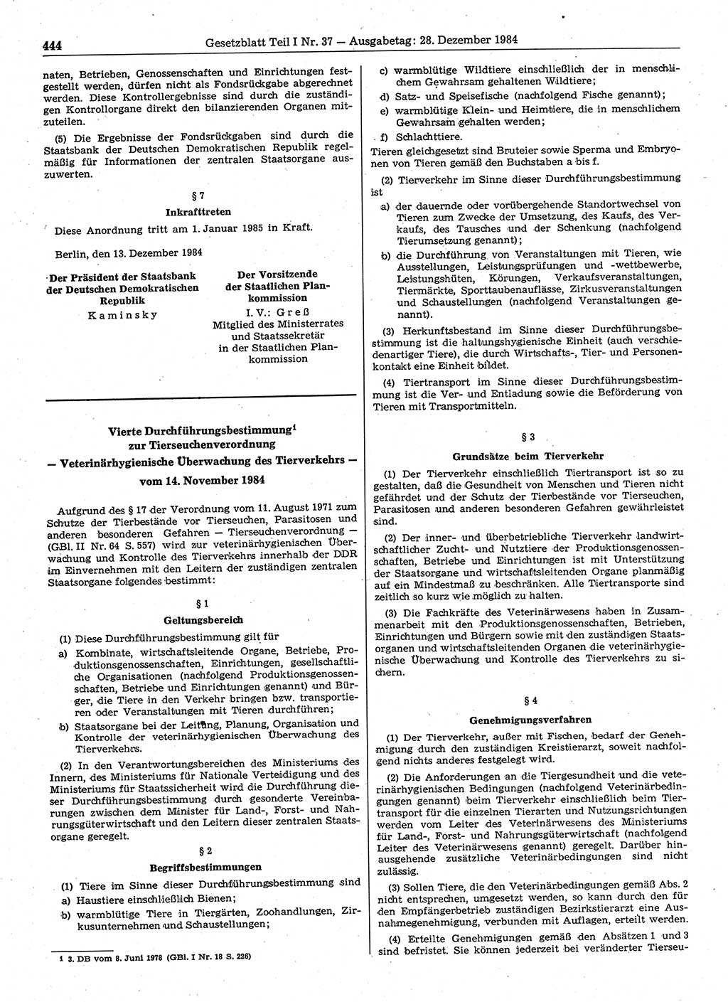 Gesetzblatt (GBl.) der Deutschen Demokratischen Republik (DDR) Teil Ⅰ 1984, Seite 444 (GBl. DDR Ⅰ 1984, S. 444)