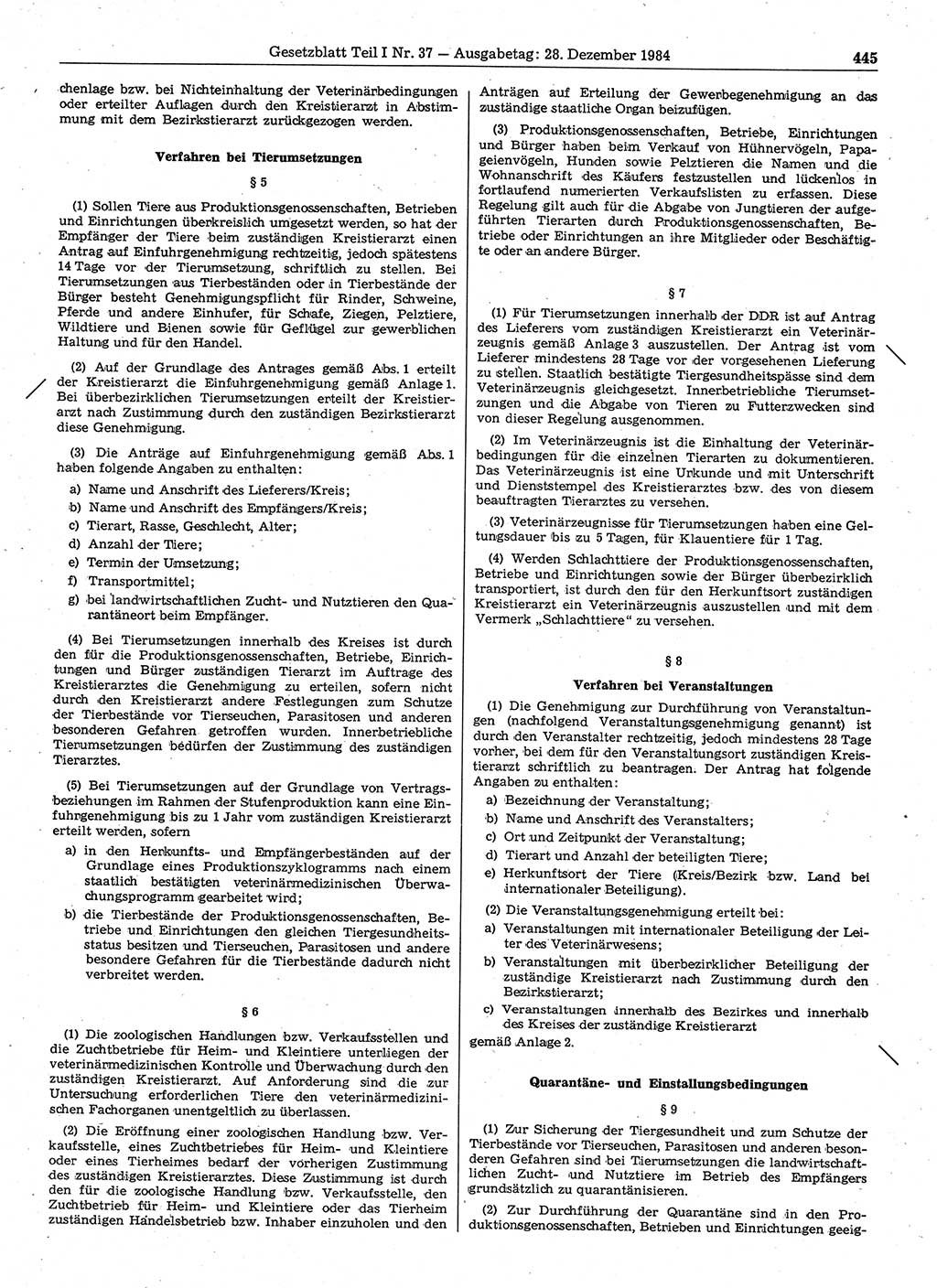 Gesetzblatt (GBl.) der Deutschen Demokratischen Republik (DDR) Teil Ⅰ 1984, Seite 445 (GBl. DDR Ⅰ 1984, S. 445)