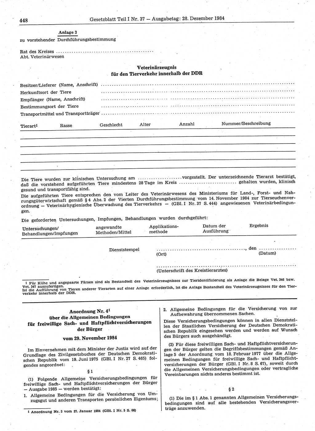 Gesetzblatt (GBl.) der Deutschen Demokratischen Republik (DDR) Teil Ⅰ 1984, Seite 448 (GBl. DDR Ⅰ 1984, S. 448)