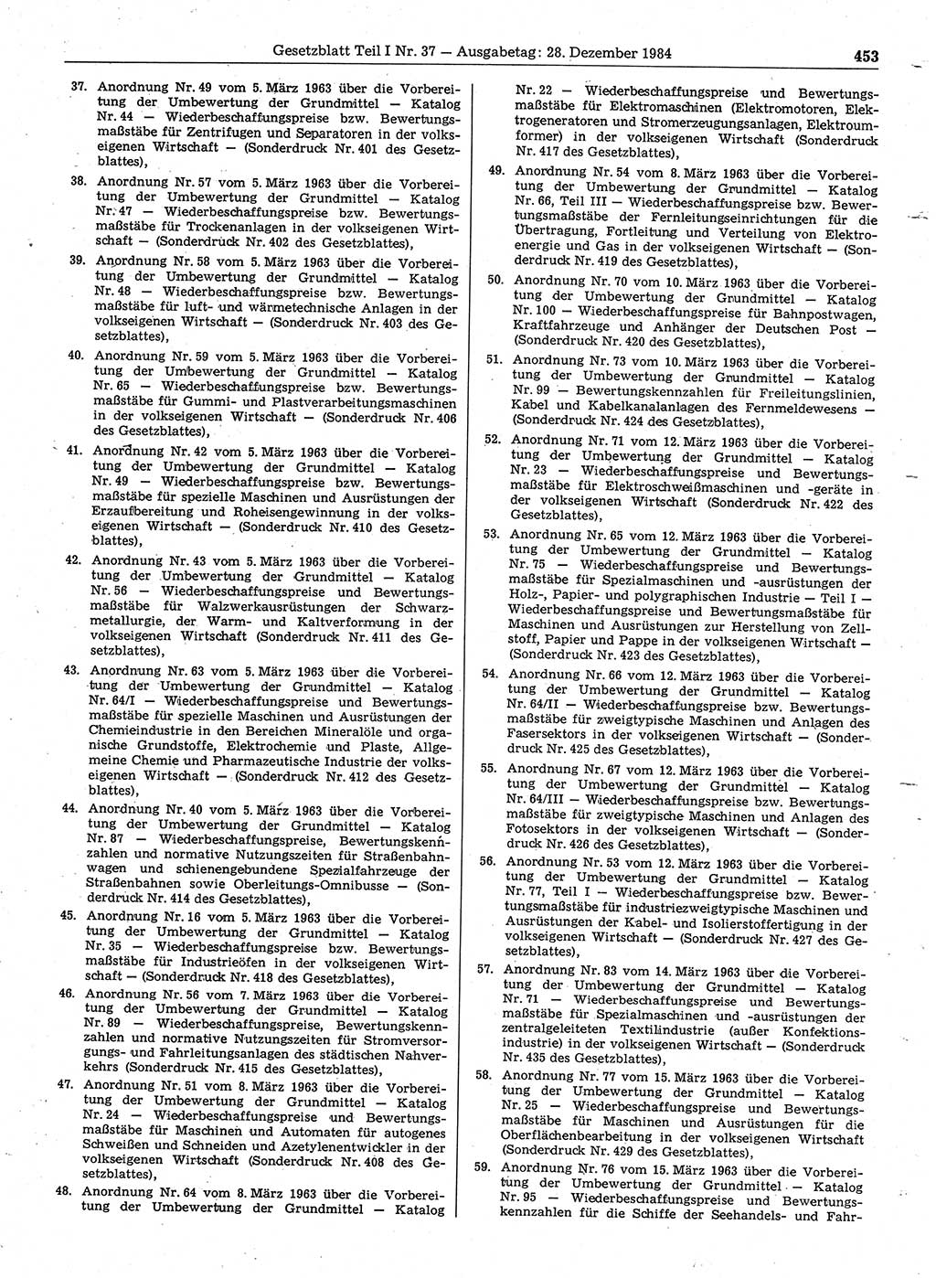 Gesetzblatt (GBl.) der Deutschen Demokratischen Republik (DDR) Teil Ⅰ 1984, Seite 453 (GBl. DDR Ⅰ 1984, S. 453)