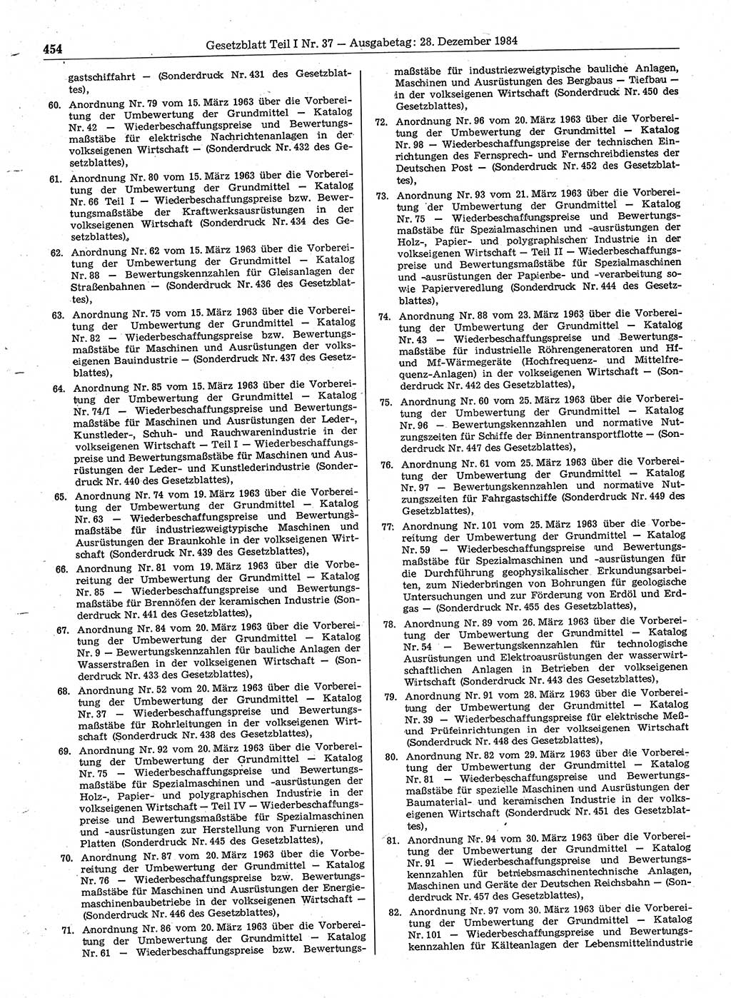Gesetzblatt (GBl.) der Deutschen Demokratischen Republik (DDR) Teil Ⅰ 1984, Seite 454 (GBl. DDR Ⅰ 1984, S. 454)
