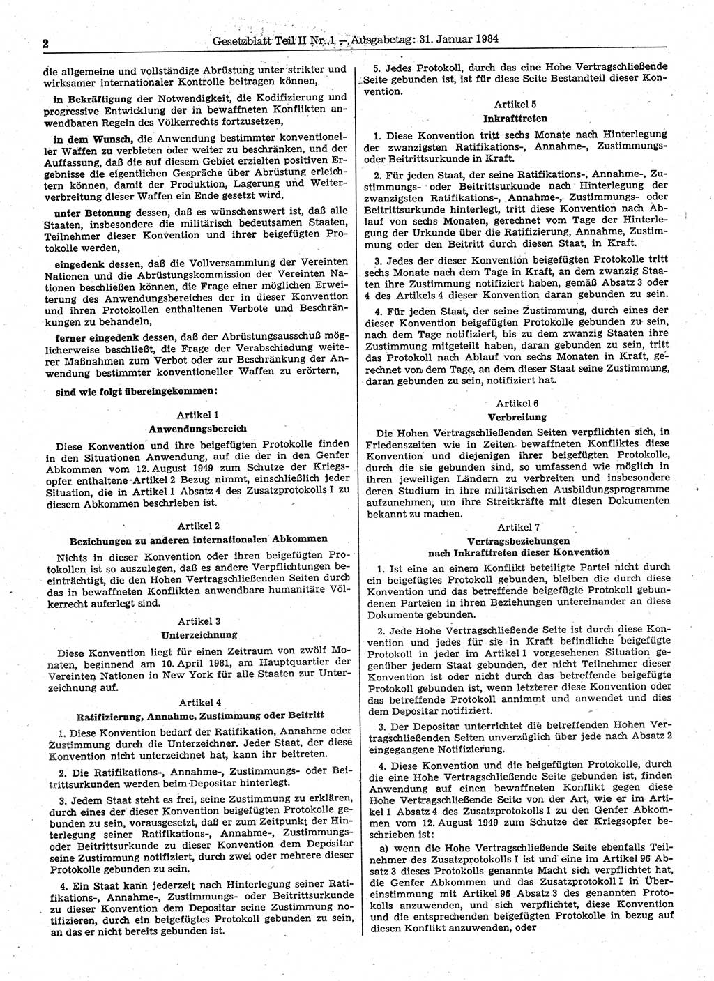 Gesetzblatt (GBl.) der Deutschen Demokratischen Republik (DDR) Teil ⅠⅠ 1984, Seite 2 (GBl. DDR ⅠⅠ 1984, S. 2)