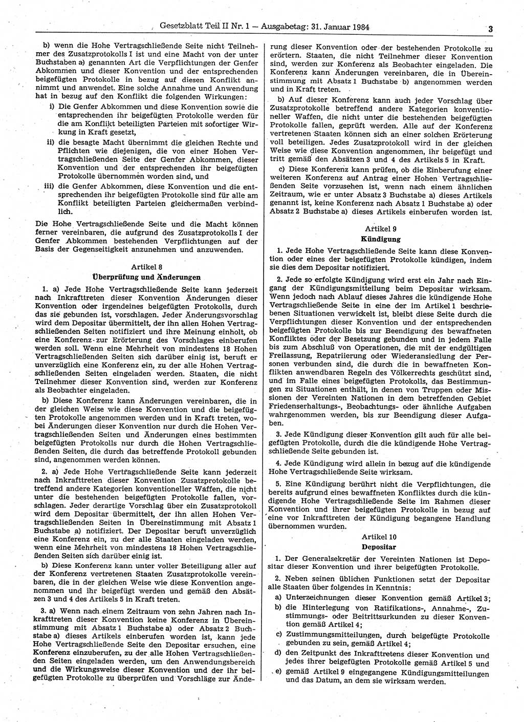 Gesetzblatt (GBl.) der Deutschen Demokratischen Republik (DDR) Teil ⅠⅠ 1984, Seite 3 (GBl. DDR ⅠⅠ 1984, S. 3)