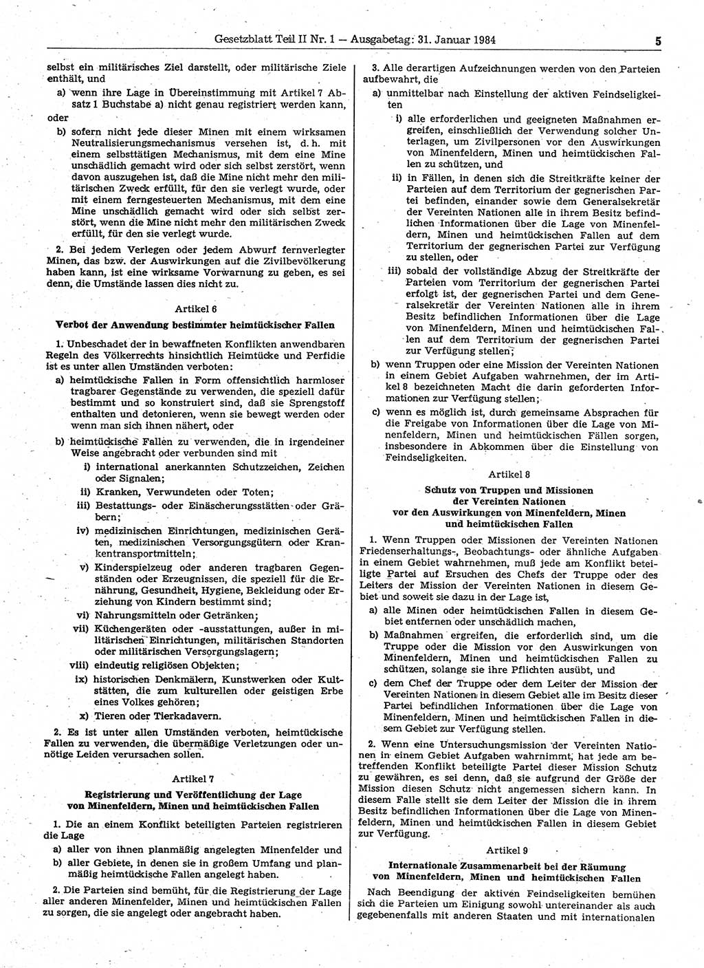 Gesetzblatt (GBl.) der Deutschen Demokratischen Republik (DDR) Teil ⅠⅠ 1984, Seite 5 (GBl. DDR ⅠⅠ 1984, S. 5)