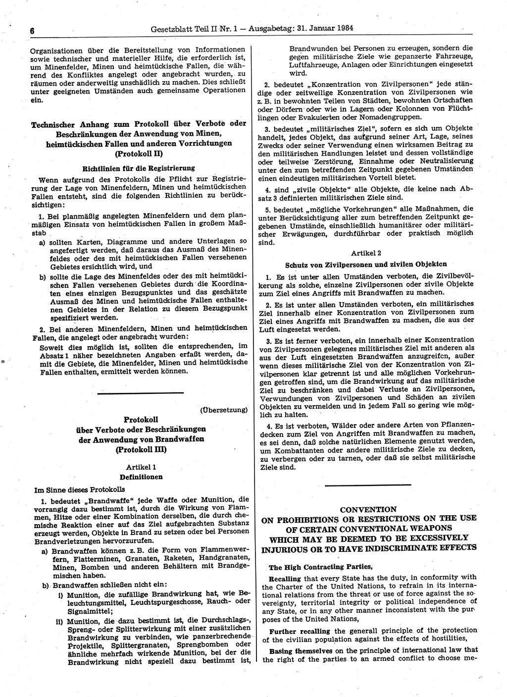 Gesetzblatt (GBl.) der Deutschen Demokratischen Republik (DDR) Teil ⅠⅠ 1984, Seite 6 (GBl. DDR ⅠⅠ 1984, S. 6)