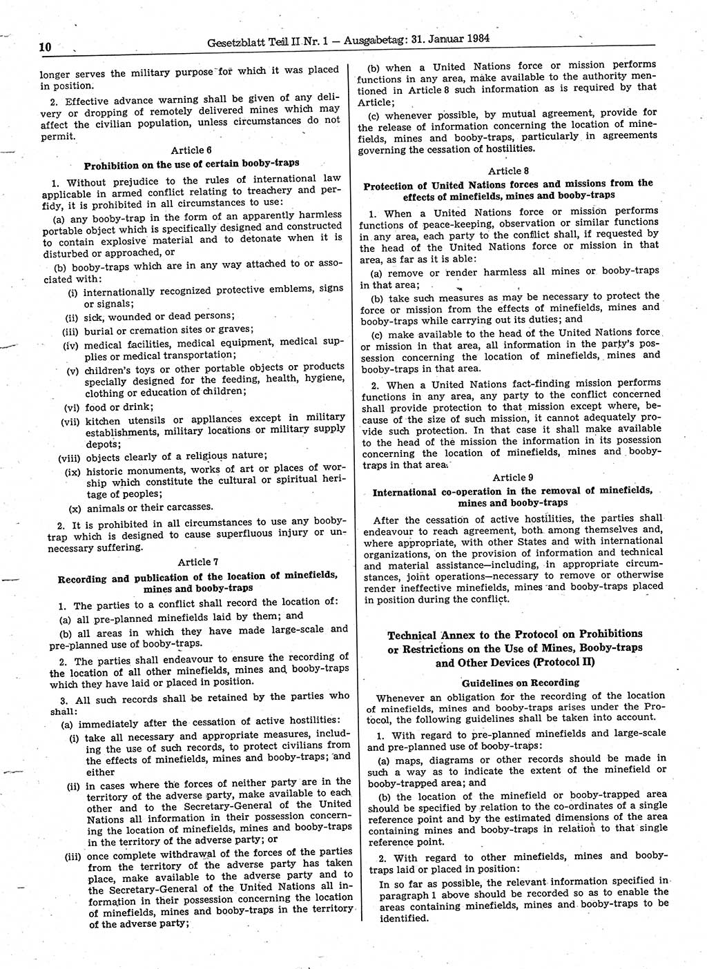 Gesetzblatt (GBl.) der Deutschen Demokratischen Republik (DDR) Teil ⅠⅠ 1984, Seite 10 (GBl. DDR ⅠⅠ 1984, S. 10)
