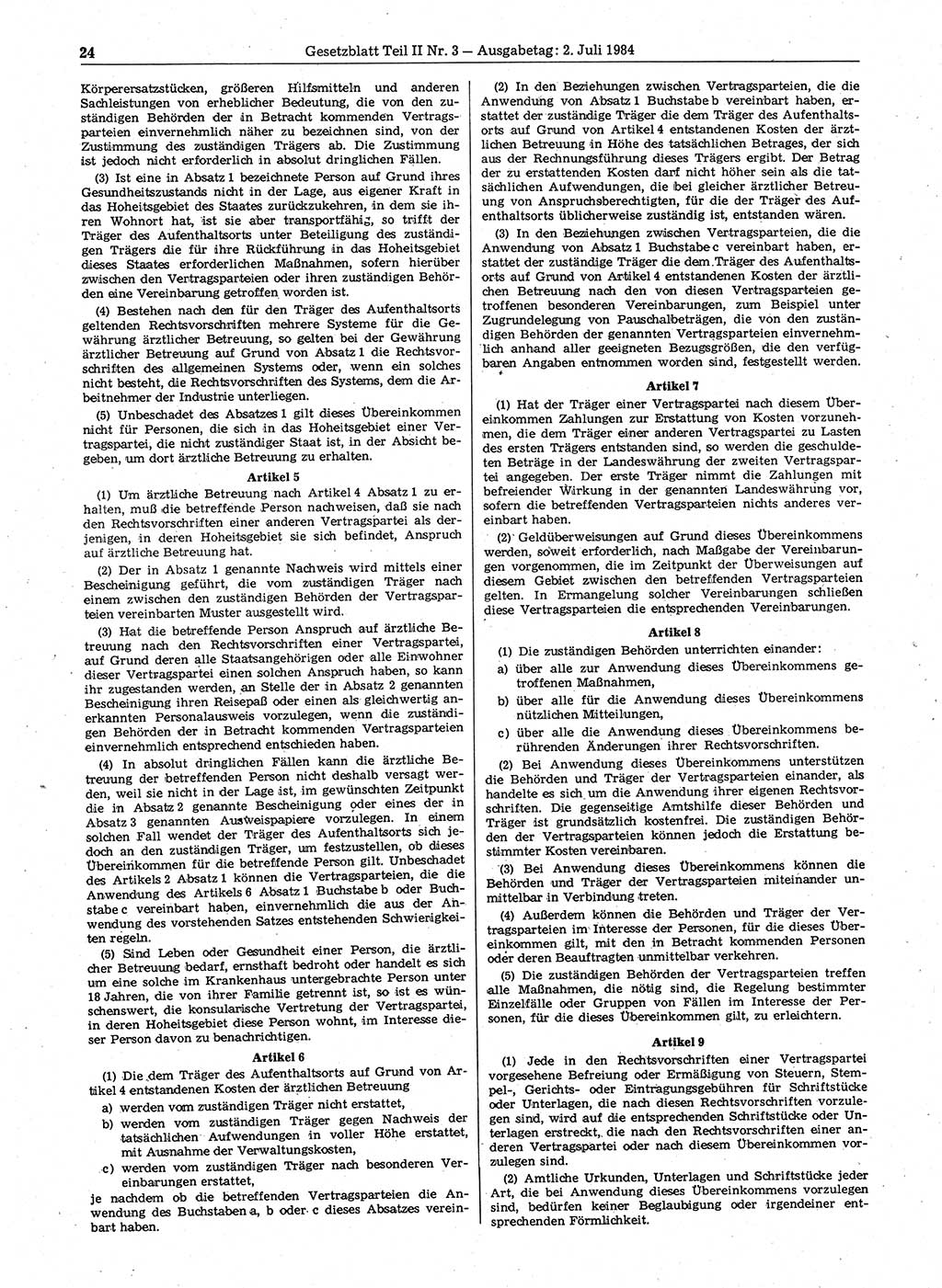 Gesetzblatt (GBl.) der Deutschen Demokratischen Republik (DDR) Teil ⅠⅠ 1984, Seite 24 (GBl. DDR ⅠⅠ 1984, S. 24)