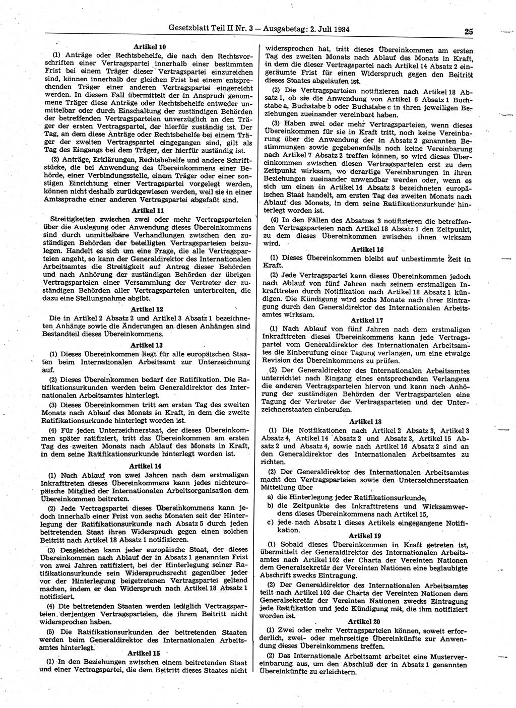 Gesetzblatt (GBl.) der Deutschen Demokratischen Republik (DDR) Teil ⅠⅠ 1984, Seite 25 (GBl. DDR ⅠⅠ 1984, S. 25)