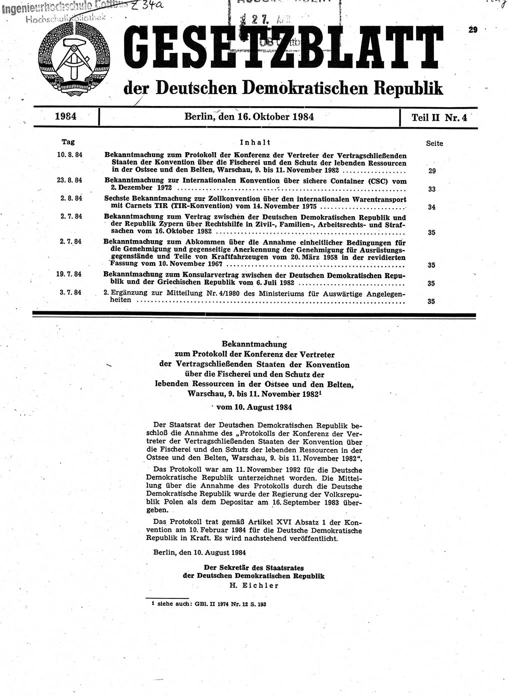 Gesetzblatt (GBl.) der Deutschen Demokratischen Republik (DDR) Teil ⅠⅠ 1984, Seite 29 (GBl. DDR ⅠⅠ 1984, S. 29)