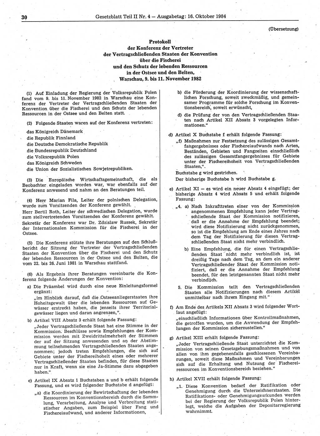 Gesetzblatt (GBl.) der Deutschen Demokratischen Republik (DDR) Teil ⅠⅠ 1984, Seite 30 (GBl. DDR ⅠⅠ 1984, S. 30)
