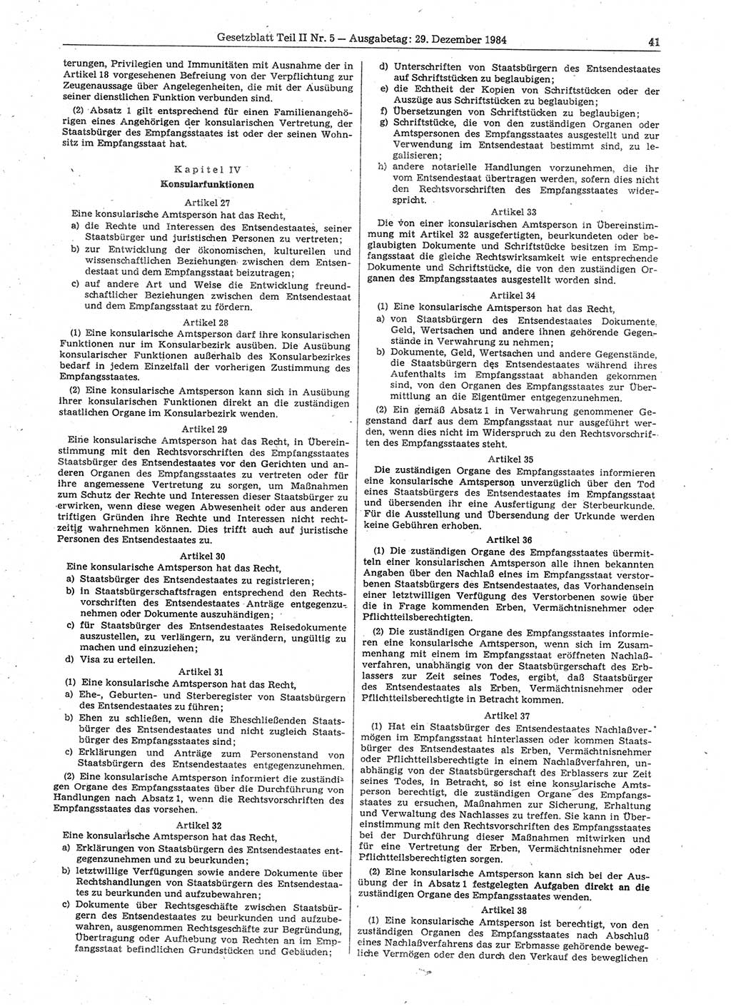 Gesetzblatt (GBl.) der Deutschen Demokratischen Republik (DDR) Teil ⅠⅠ 1984, Seite 41 (GBl. DDR ⅠⅠ 1984, S. 41)