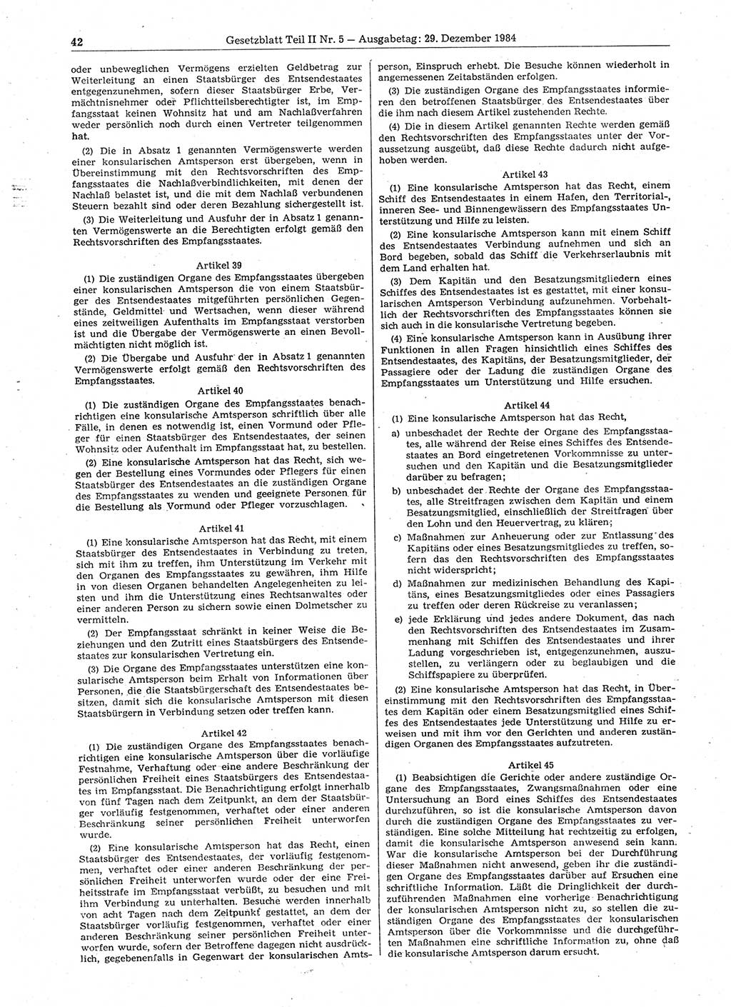 Gesetzblatt (GBl.) der Deutschen Demokratischen Republik (DDR) Teil ⅠⅠ 1984, Seite 42 (GBl. DDR ⅠⅠ 1984, S. 42)