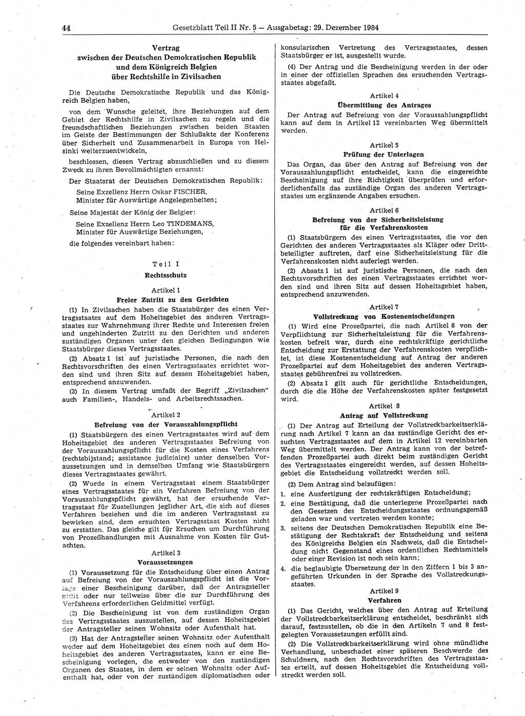 Gesetzblatt (GBl.) der Deutschen Demokratischen Republik (DDR) Teil ⅠⅠ 1984, Seite 44 (GBl. DDR ⅠⅠ 1984, S. 44)