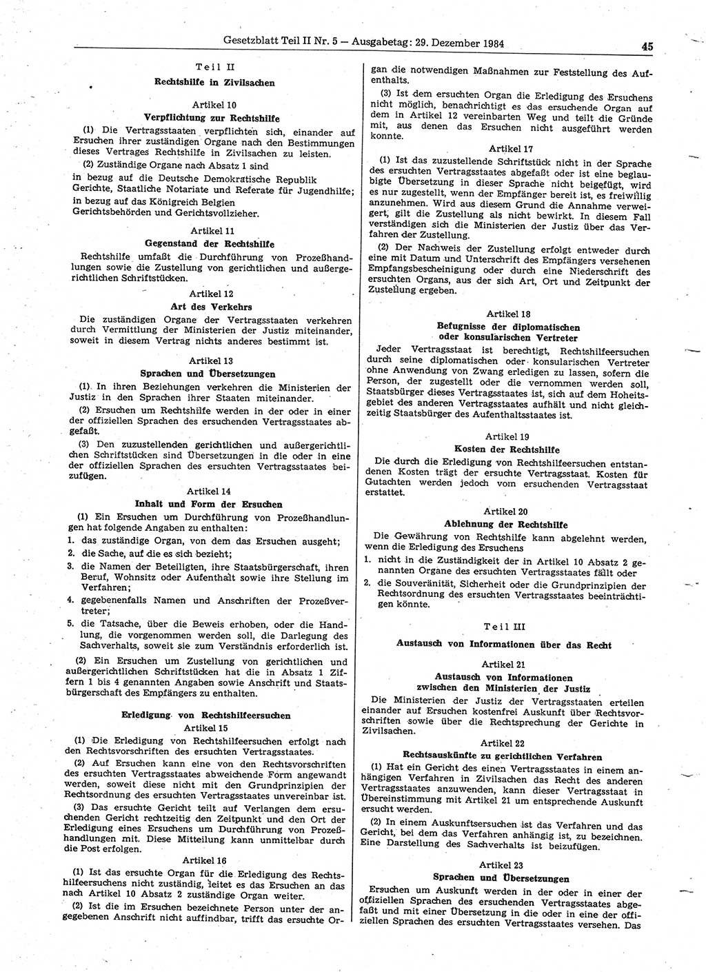 Gesetzblatt (GBl.) der Deutschen Demokratischen Republik (DDR) Teil ⅠⅠ 1984, Seite 45 (GBl. DDR ⅠⅠ 1984, S. 45)