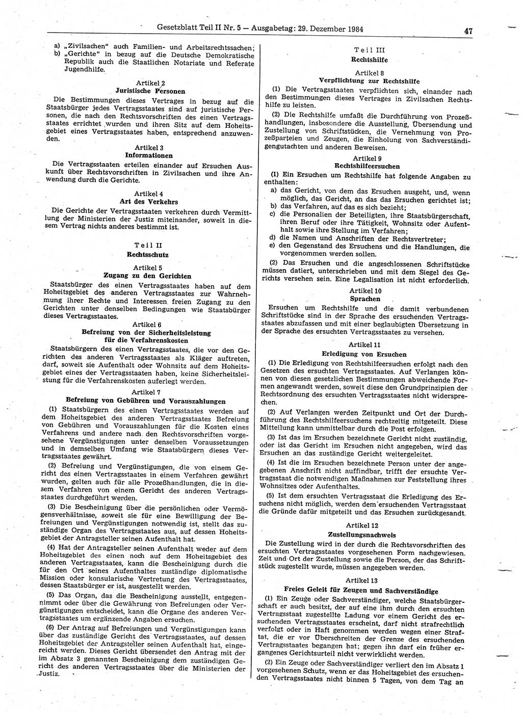 Gesetzblatt (GBl.) der Deutschen Demokratischen Republik (DDR) Teil ⅠⅠ 1984, Seite 47 (GBl. DDR ⅠⅠ 1984, S. 47)