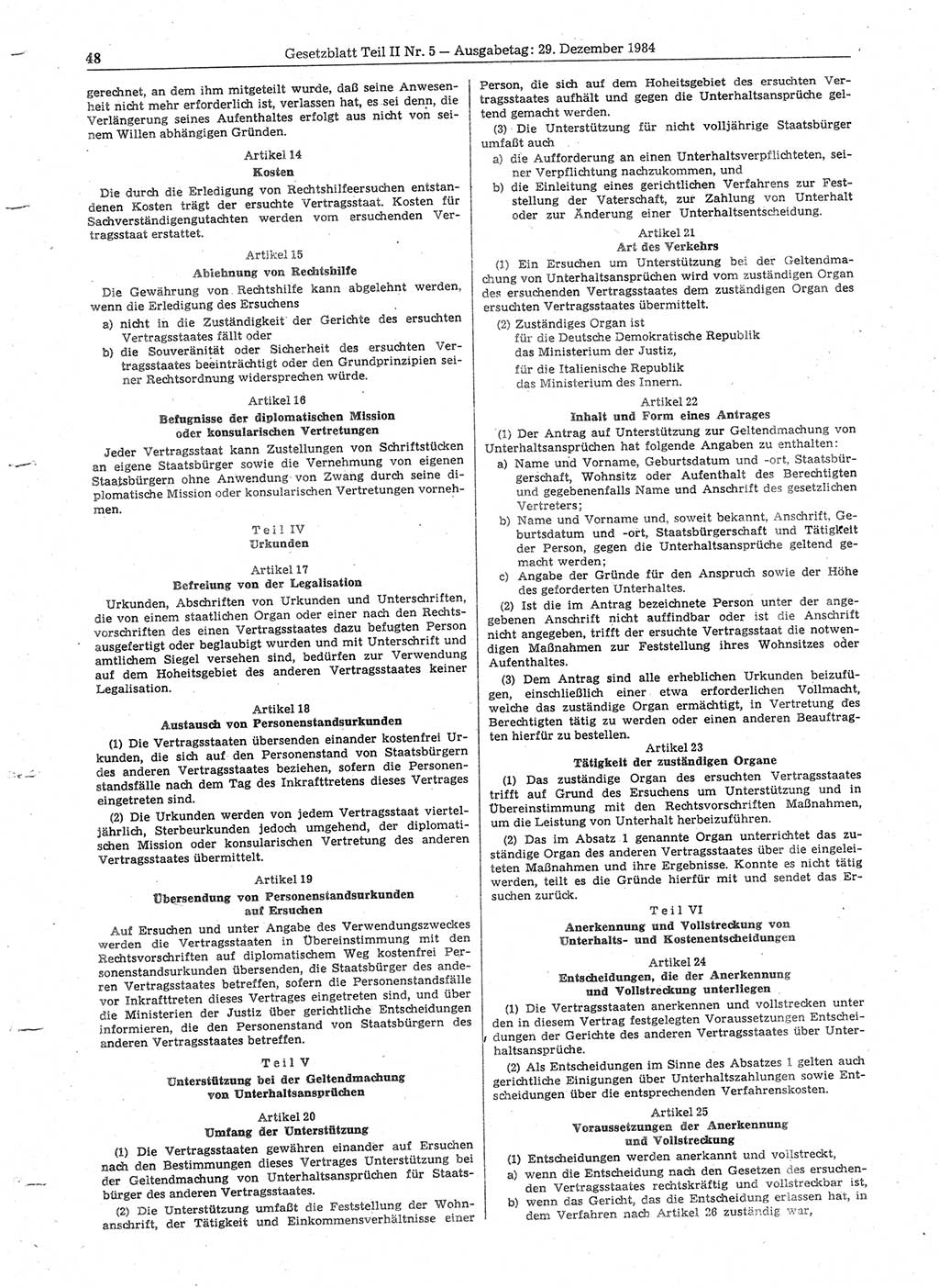 Gesetzblatt (GBl.) der Deutschen Demokratischen Republik (DDR) Teil ⅠⅠ 1984, Seite 48 (GBl. DDR ⅠⅠ 1984, S. 48)