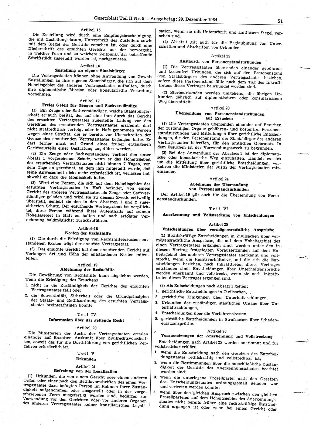 Gesetzblatt (GBl.) der Deutschen Demokratischen Republik (DDR) Teil ⅠⅠ 1984, Seite 51 (GBl. DDR ⅠⅠ 1984, S. 51)