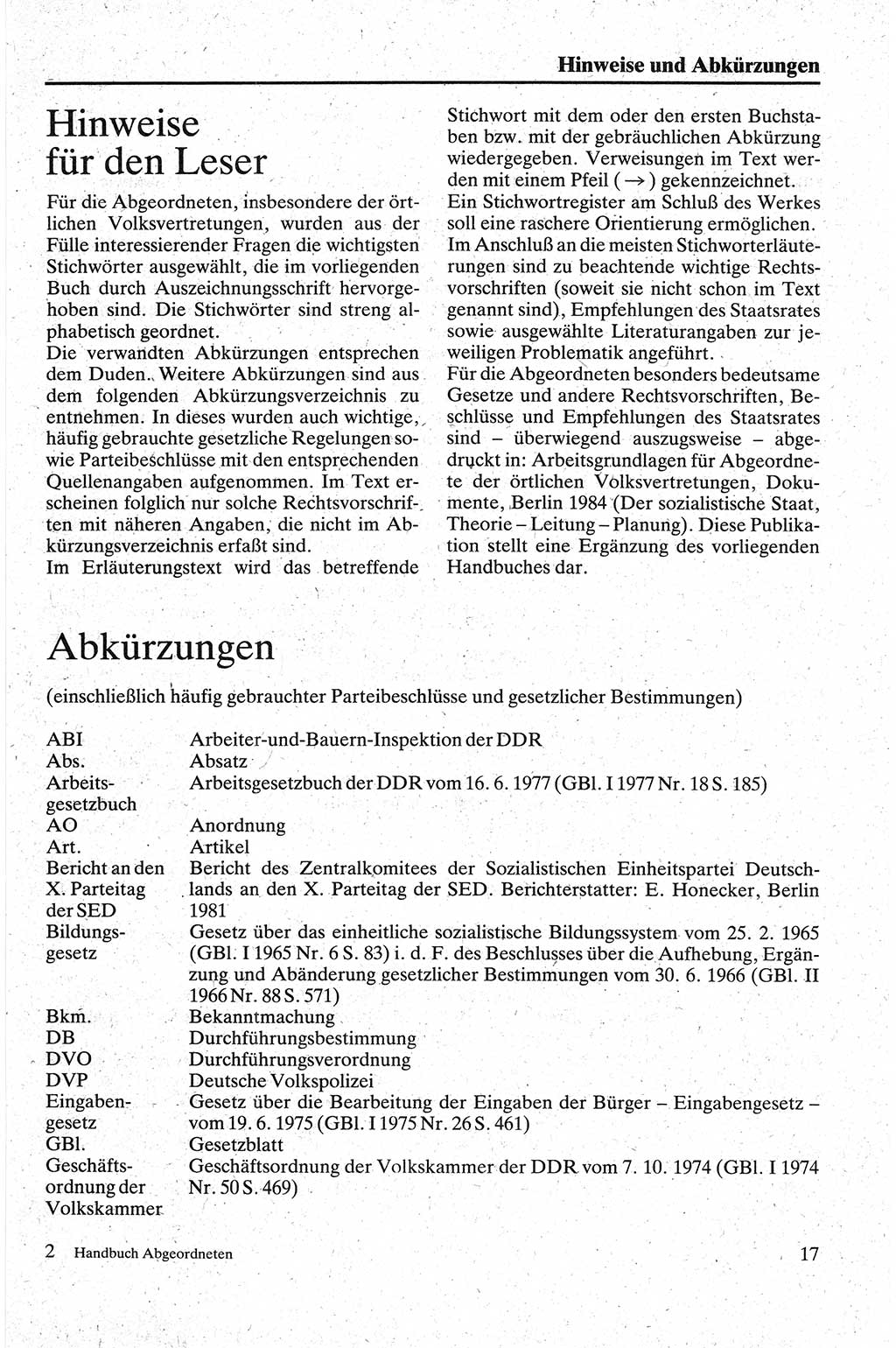 Handbuch für den Abgeordneten [Deutsche Demokratische Republik (DDR)] 1984, Seite 17 (Hb. Abg. DDR 1984, S. 17)