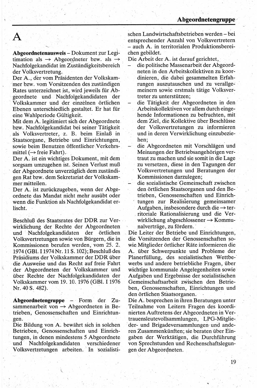 Handbuch für den Abgeordneten [Deutsche Demokratische Republik (DDR)] 1984, Seite 19 (Hb. Abg. DDR 1984, S. 19)