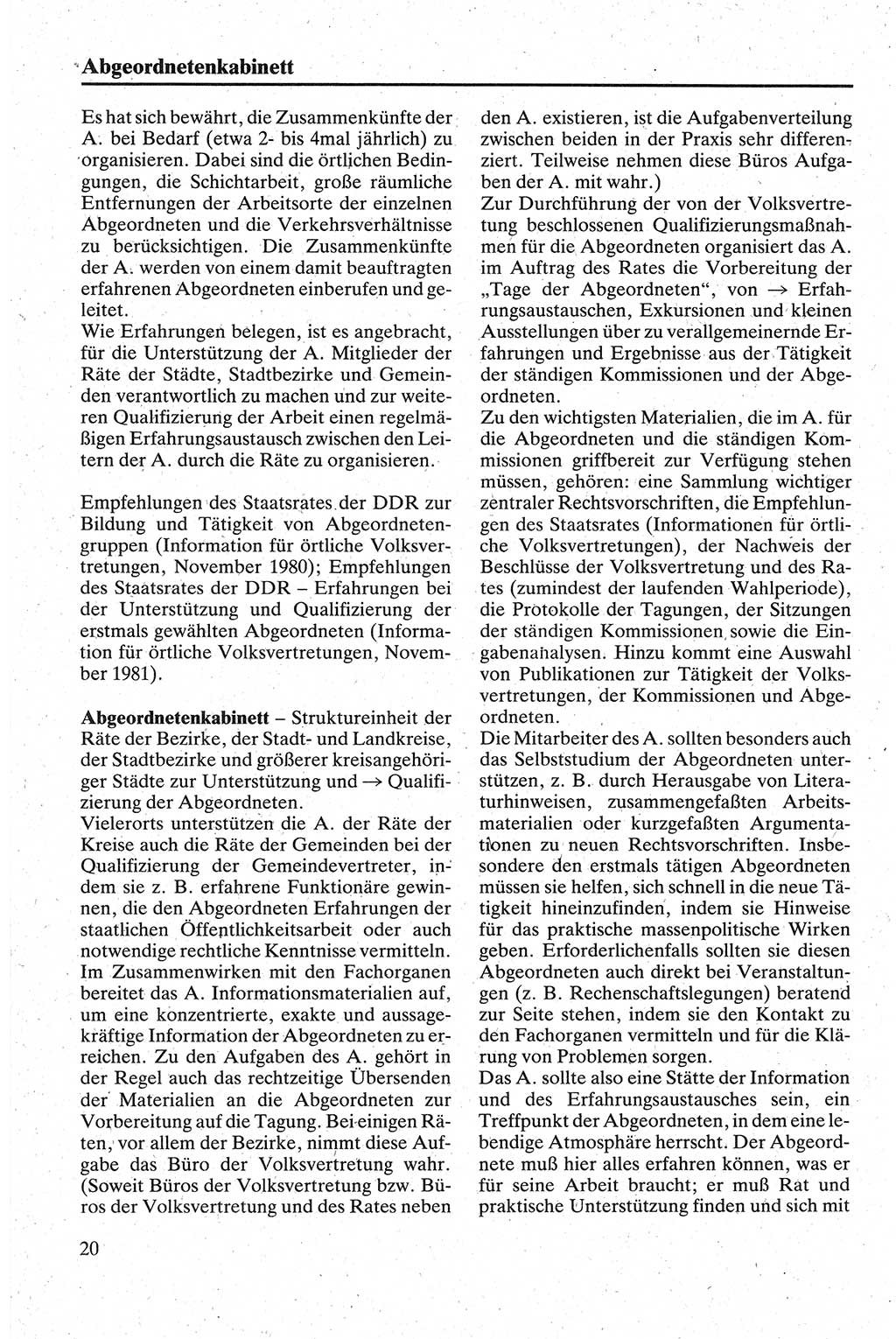 Handbuch für den Abgeordneten [Deutsche Demokratische Republik (DDR)] 1984, Seite 20 (Hb. Abg. DDR 1984, S. 20)
