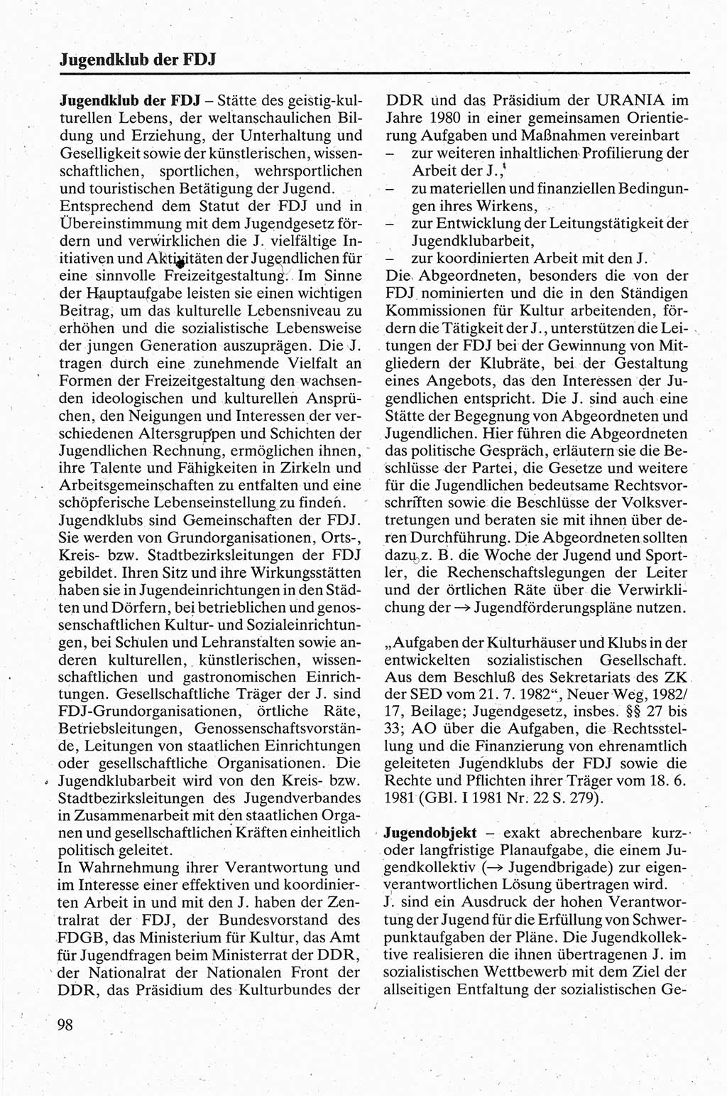 Handbuch für den Abgeordneten [Deutsche Demokratische Republik (DDR)] 1984, Seite 98 (Hb. Abg. DDR 1984, S. 98)