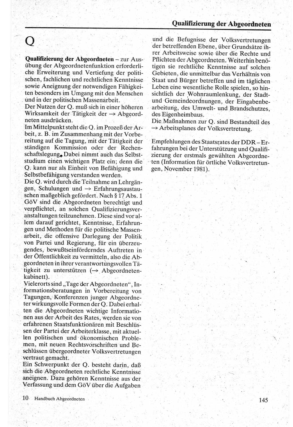 Handbuch für den Abgeordneten [Deutsche Demokratische Republik (DDR)] 1984, Seite 145 (Hb. Abg. DDR 1984, S. 145)