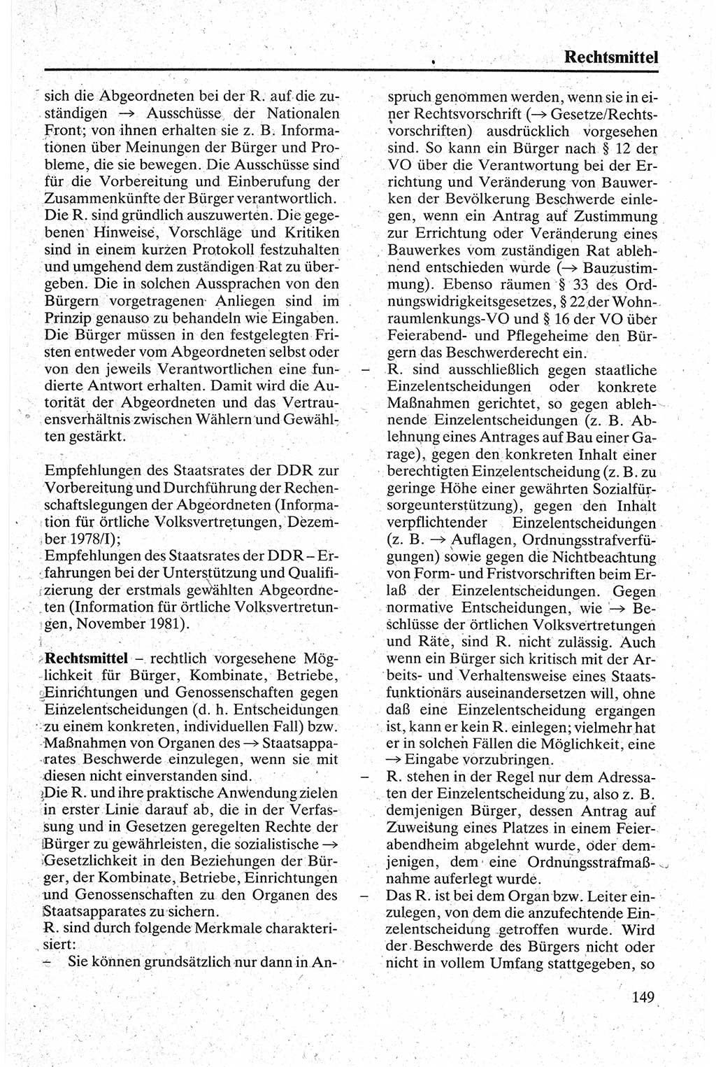 Handbuch für den Abgeordneten [Deutsche Demokratische Republik (DDR)] 1984, Seite 149 (Hb. Abg. DDR 1984, S. 149)
