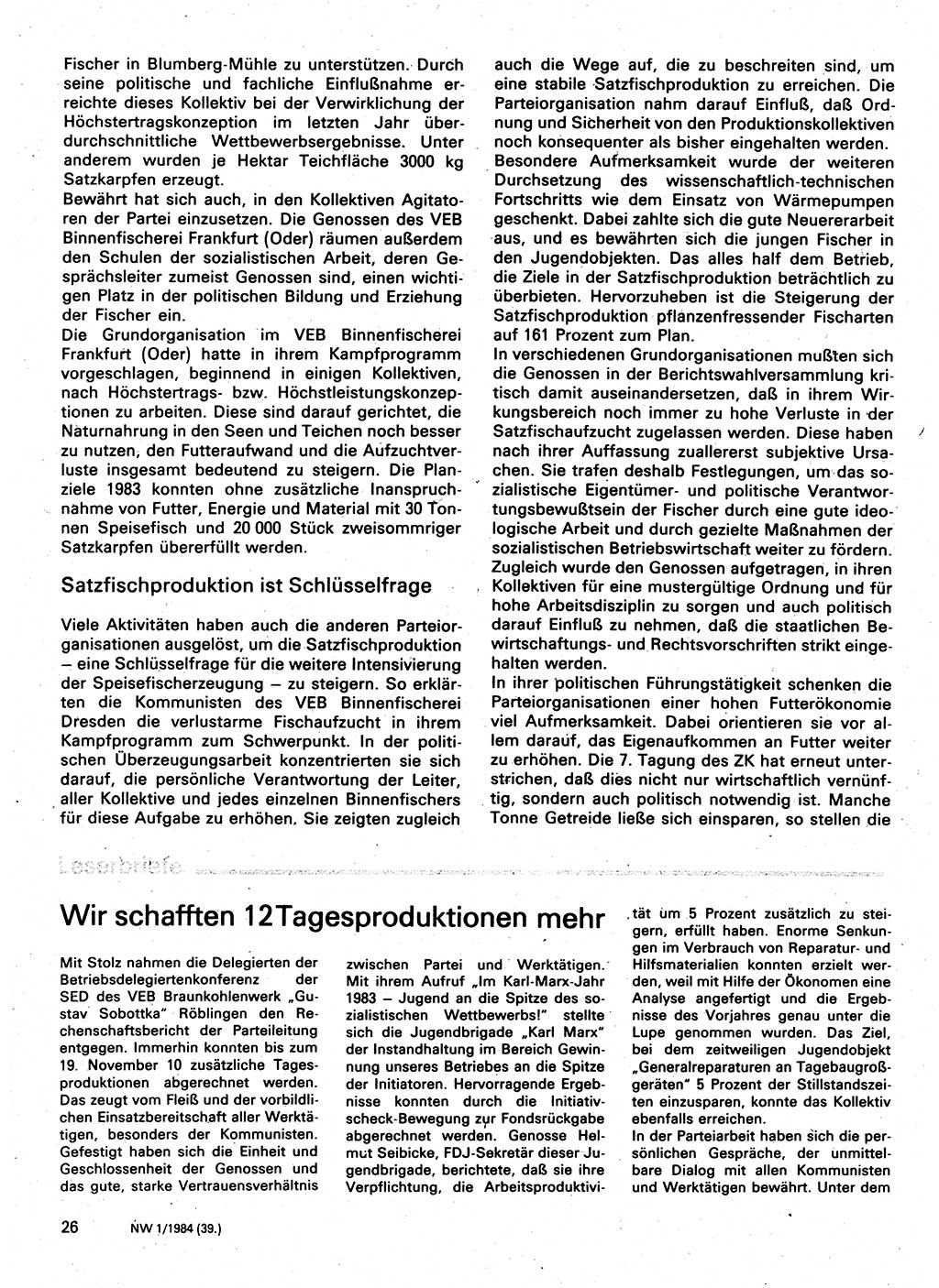 Neuer Weg (NW), Organ des Zentralkomitees (ZK) der SED (Sozialistische Einheitspartei Deutschlands) für Fragen des Parteilebens, 39. Jahrgang [Deutsche Demokratische Republik (DDR)] 1984, Seite 26 (NW ZK SED DDR 1984, S. 26)