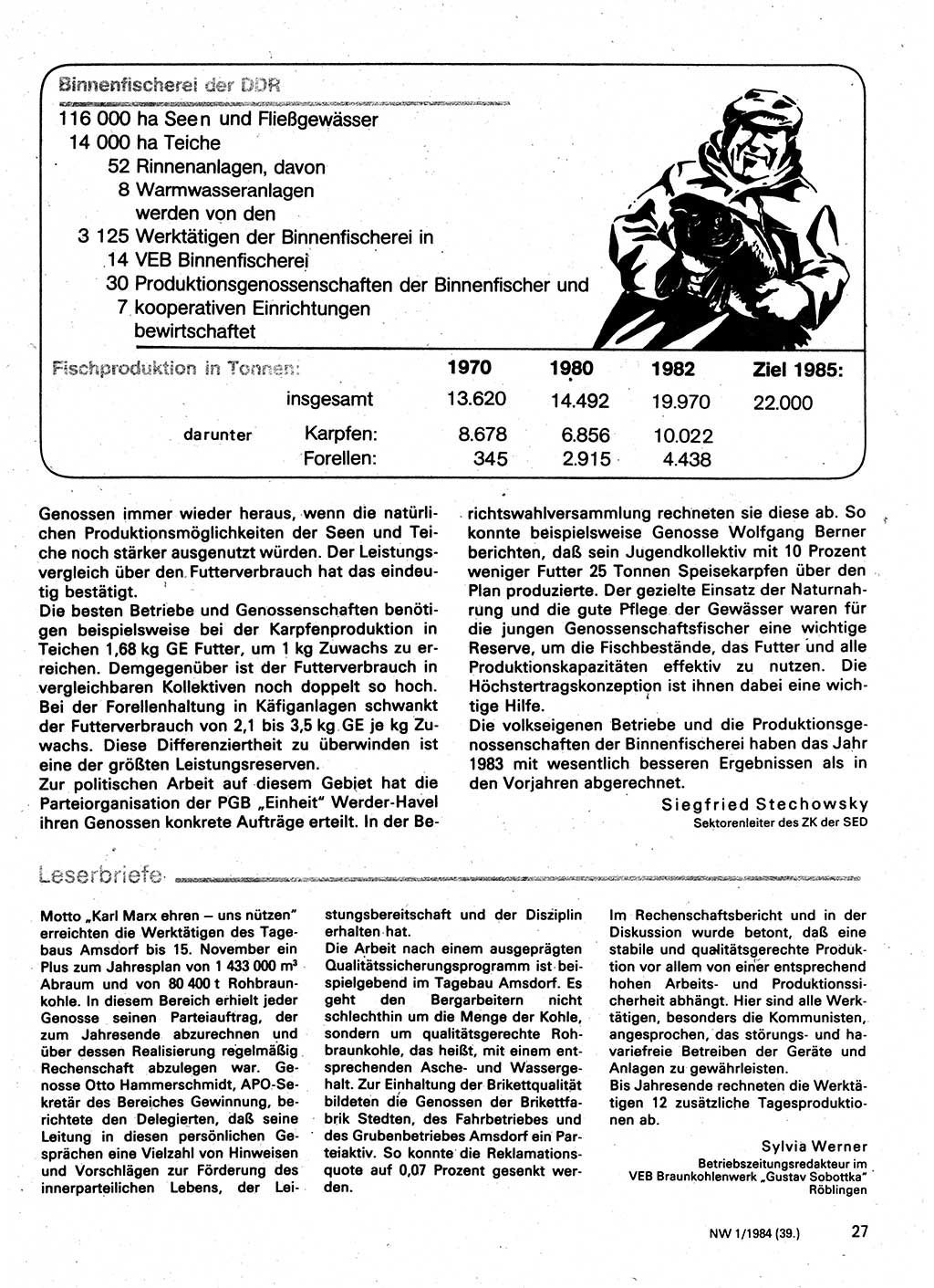 Neuer Weg (NW), Organ des Zentralkomitees (ZK) der SED (Sozialistische Einheitspartei Deutschlands) für Fragen des Parteilebens, 39. Jahrgang [Deutsche Demokratische Republik (DDR)] 1984, Seite 27 (NW ZK SED DDR 1984, S. 27)