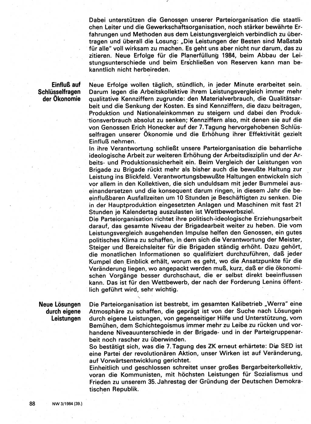 Neuer Weg (NW), Organ des Zentralkomitees (ZK) der SED (Sozialistische Einheitspartei Deutschlands) für Fragen des Parteilebens, 39. Jahrgang [Deutsche Demokratische Republik (DDR)] 1984, Seite 88 (NW ZK SED DDR 1984, S. 88)