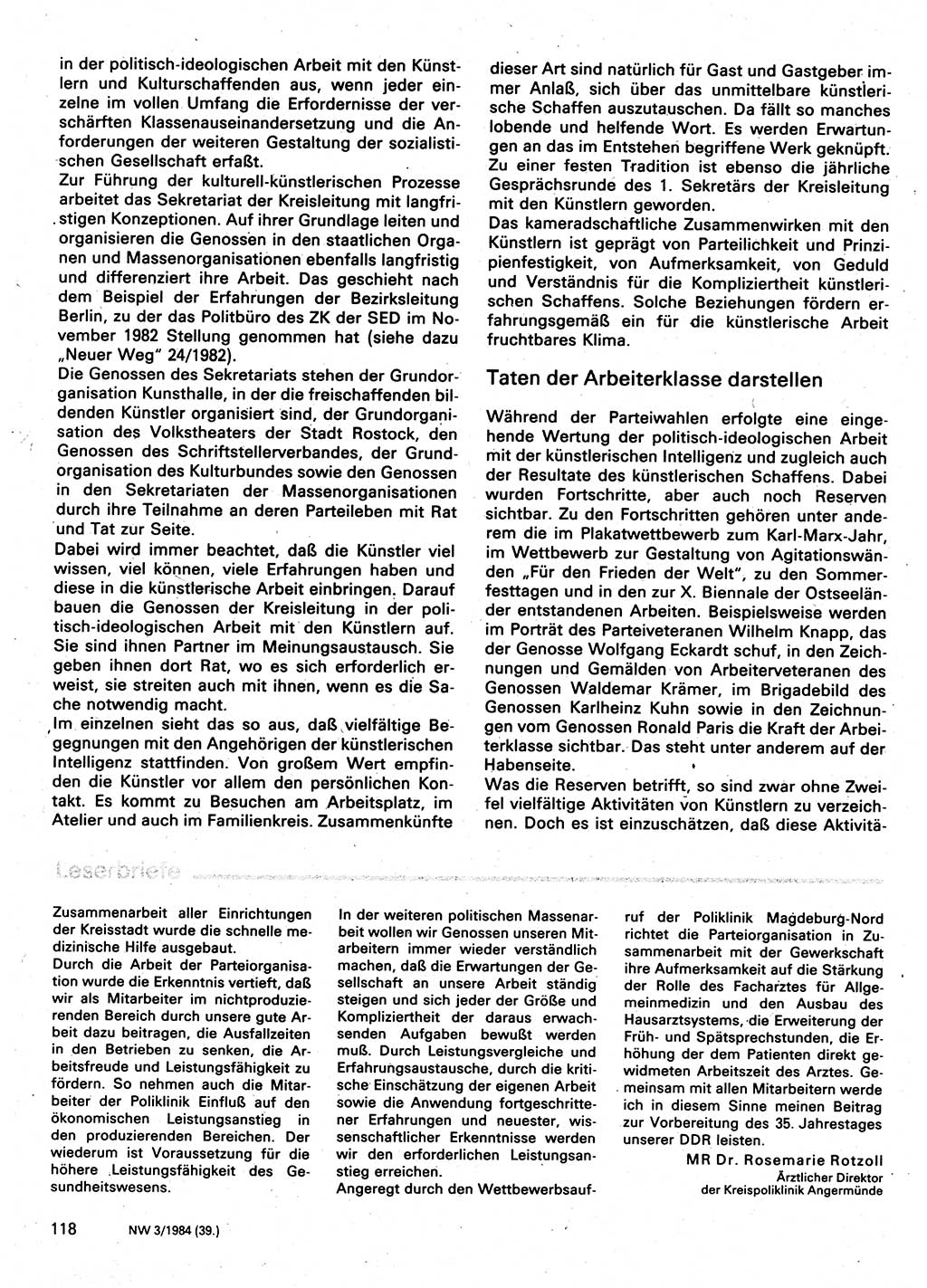 Neuer Weg (NW), Organ des Zentralkomitees (ZK) der SED (Sozialistische Einheitspartei Deutschlands) für Fragen des Parteilebens, 39. Jahrgang [Deutsche Demokratische Republik (DDR)] 1984, Seite 118 (NW ZK SED DDR 1984, S. 118)