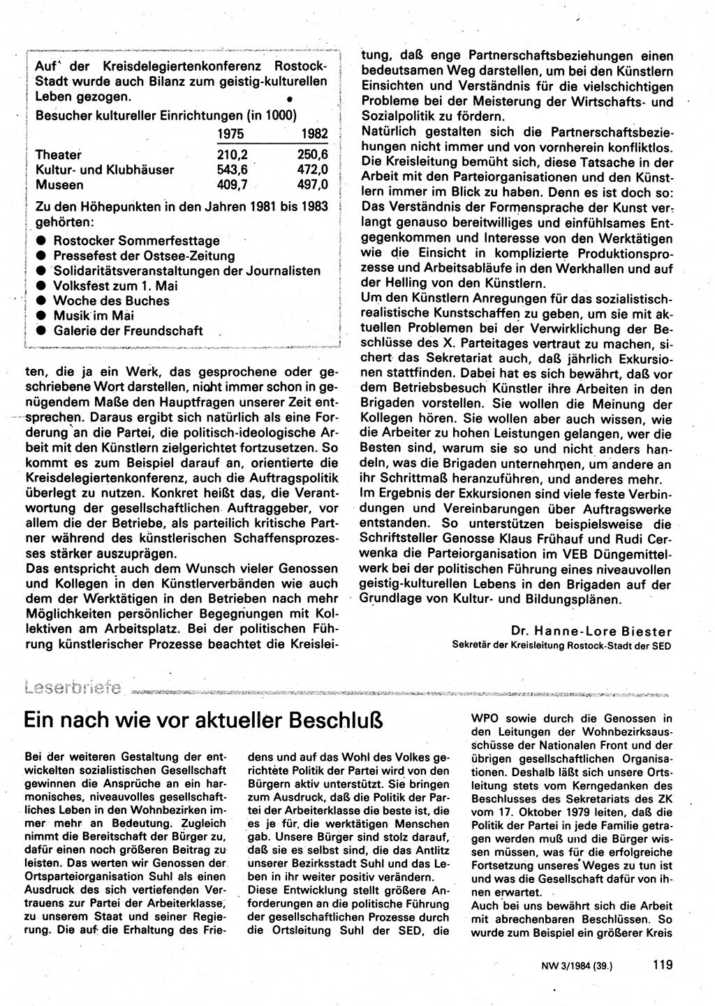 Neuer Weg (NW), Organ des Zentralkomitees (ZK) der SED (Sozialistische Einheitspartei Deutschlands) für Fragen des Parteilebens, 39. Jahrgang [Deutsche Demokratische Republik (DDR)] 1984, Seite 119 (NW ZK SED DDR 1984, S. 119)