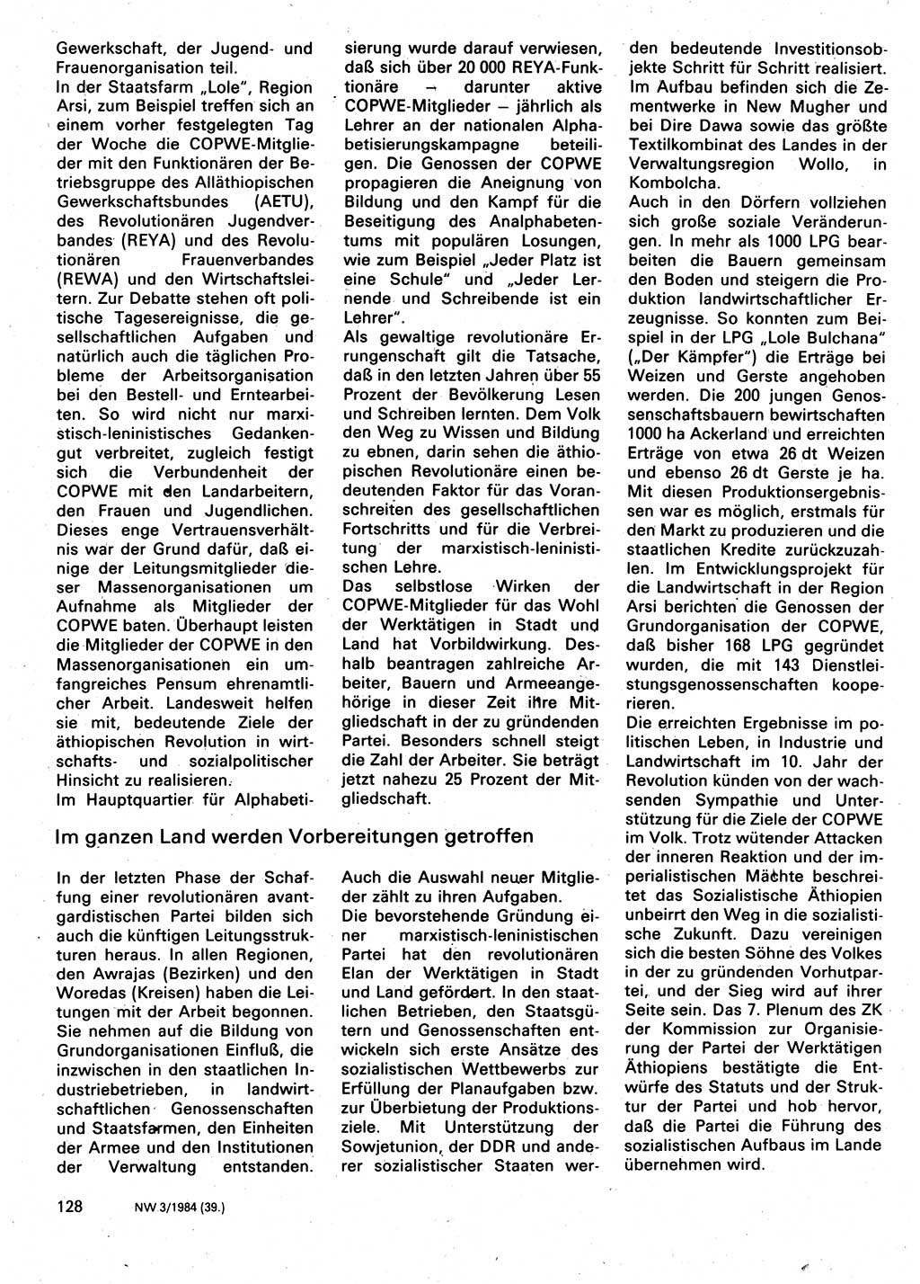 Neuer Weg (NW), Organ des Zentralkomitees (ZK) der SED (Sozialistische Einheitspartei Deutschlands) für Fragen des Parteilebens, 39. Jahrgang [Deutsche Demokratische Republik (DDR)] 1984, Seite 128 (NW ZK SED DDR 1984, S. 128)