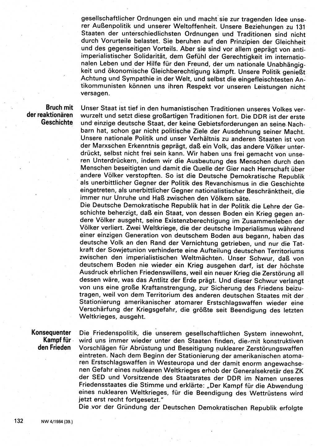 Neuer Weg (NW), Organ des Zentralkomitees (ZK) der SED (Sozialistische Einheitspartei Deutschlands) für Fragen des Parteilebens, 39. Jahrgang [Deutsche Demokratische Republik (DDR)] 1984, Seite 132 (NW ZK SED DDR 1984, S. 132)