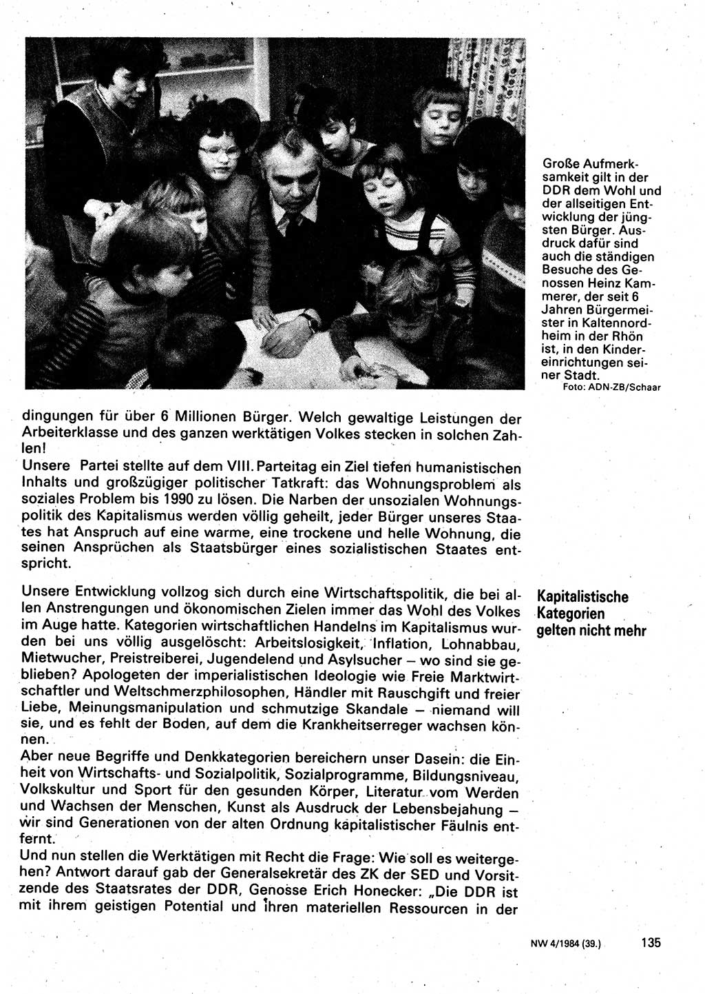 Neuer Weg (NW), Organ des Zentralkomitees (ZK) der SED (Sozialistische Einheitspartei Deutschlands) für Fragen des Parteilebens, 39. Jahrgang [Deutsche Demokratische Republik (DDR)] 1984, Seite 135 (NW ZK SED DDR 1984, S. 135)